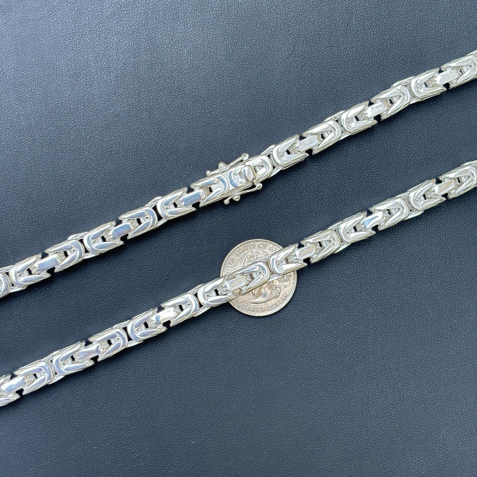 925 Sterling Silver 8mm Byzantine W. Box Clasp Chain Necklace - Image 10