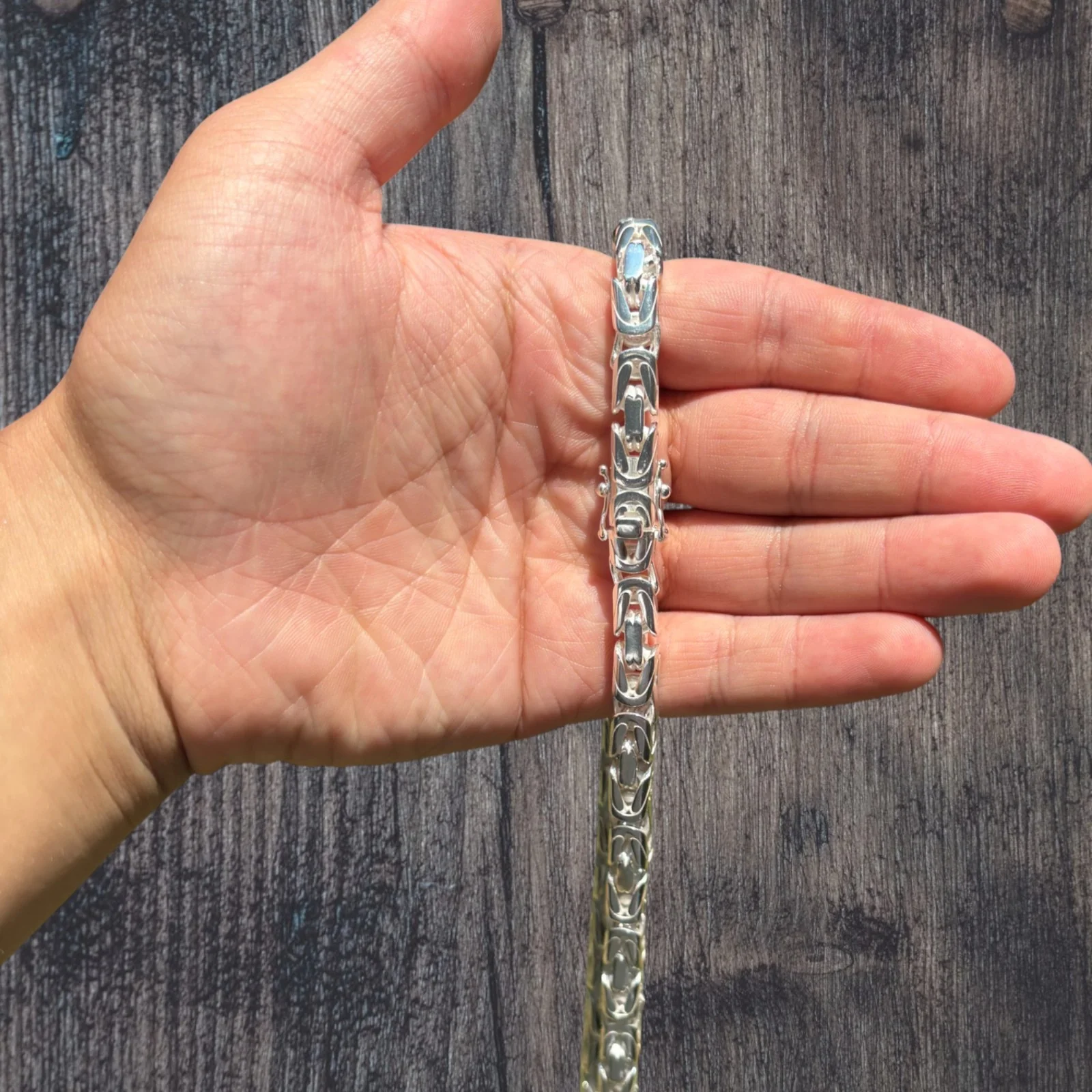 925 Sterling Silver 8mm Byzantine W. Box Clasp Chain Necklace - Image 4