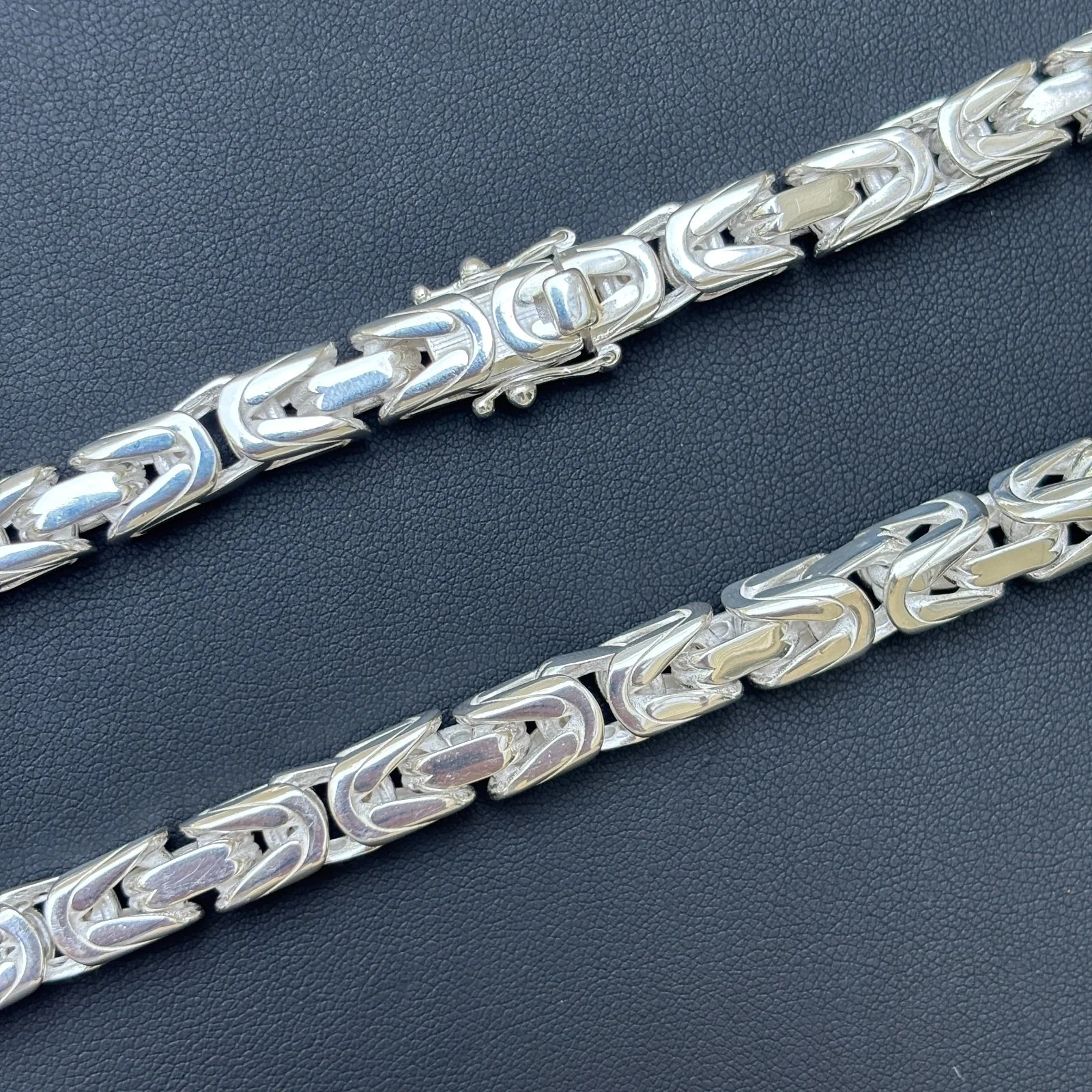 925 Sterling Silver 8mm Byzantine W. Box Clasp Chain Necklace - Image 9