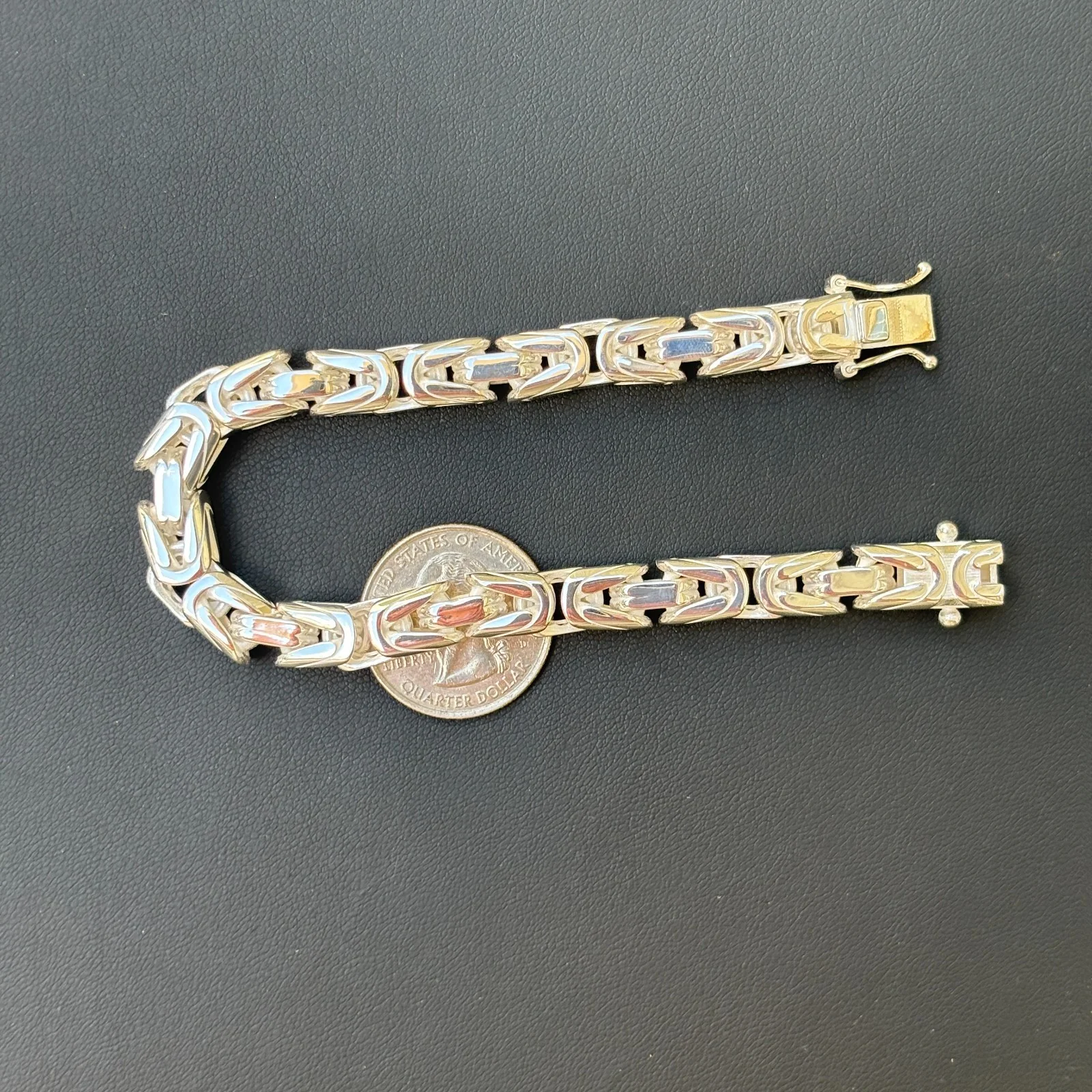 925 Sterling Silver 8mm Byzantine W. Box Clasp Bracelet - Image 10