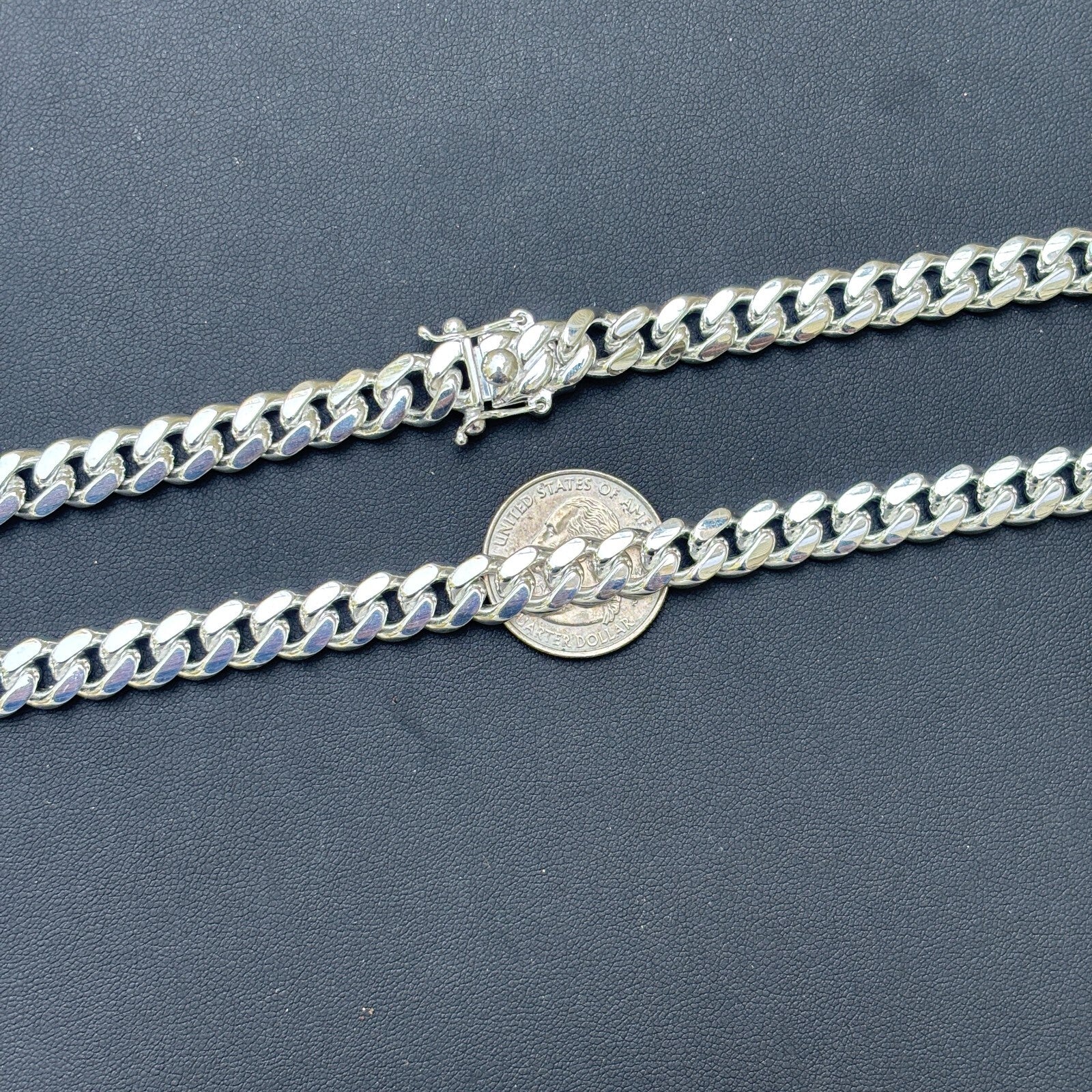 925 Sterling Silver 8mm Miami Cuban W. Box Clasp Chain Necklace - Image 12