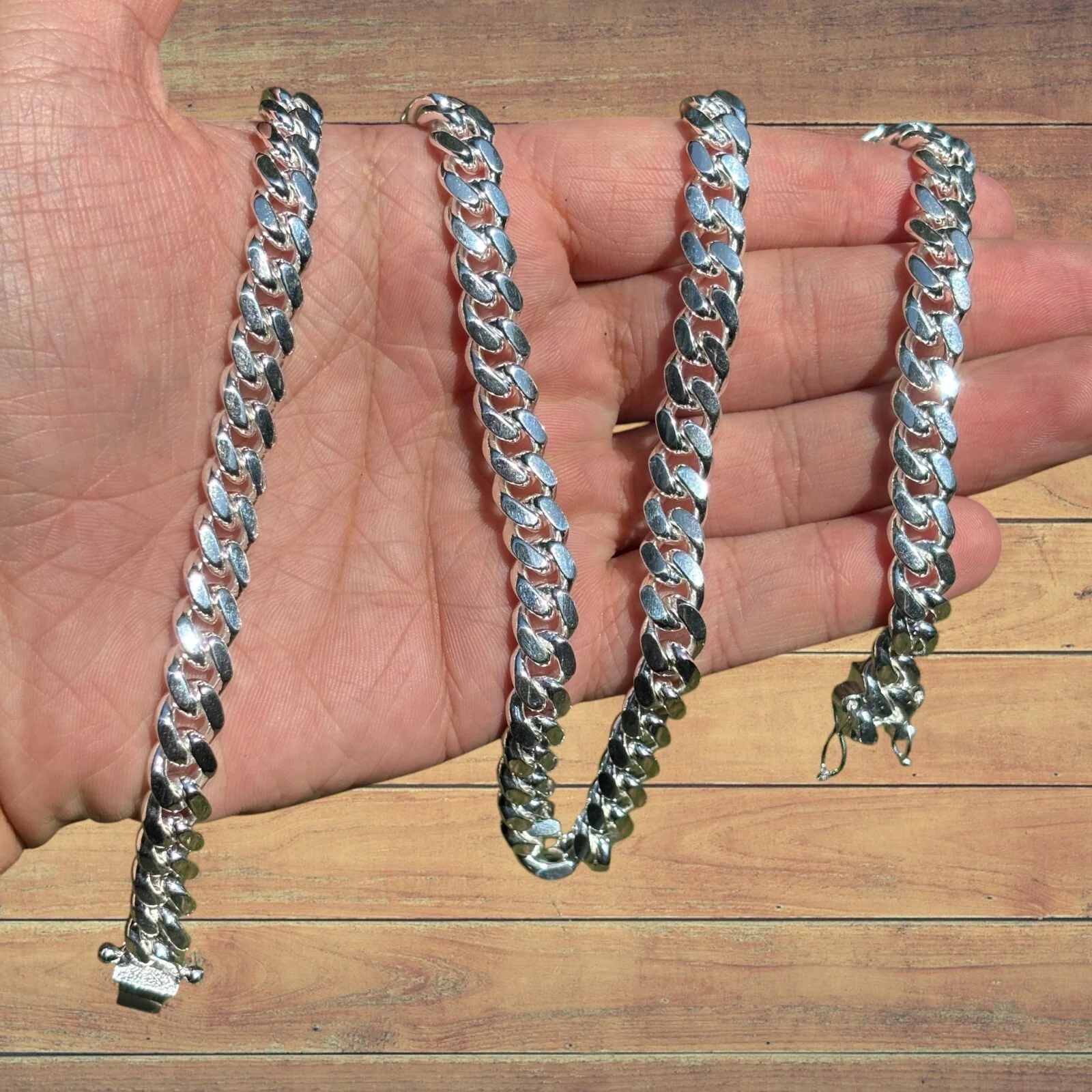 925 Sterling Silver 8mm Miami Cuban W. Box Clasp Chain Necklace - Image 6