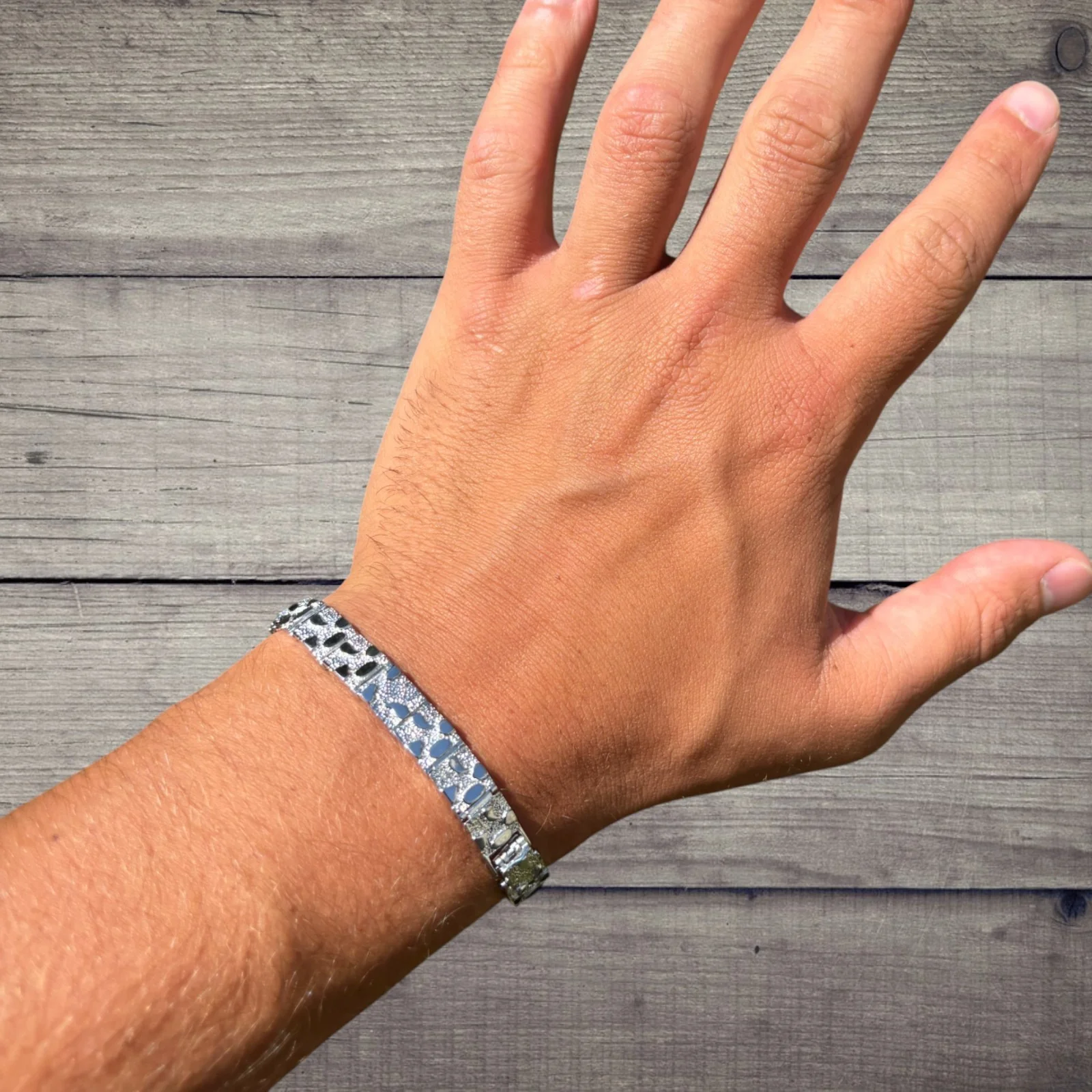 925 Sterling Silver 8mm Custom Nugget Link Bracelet - Image 10