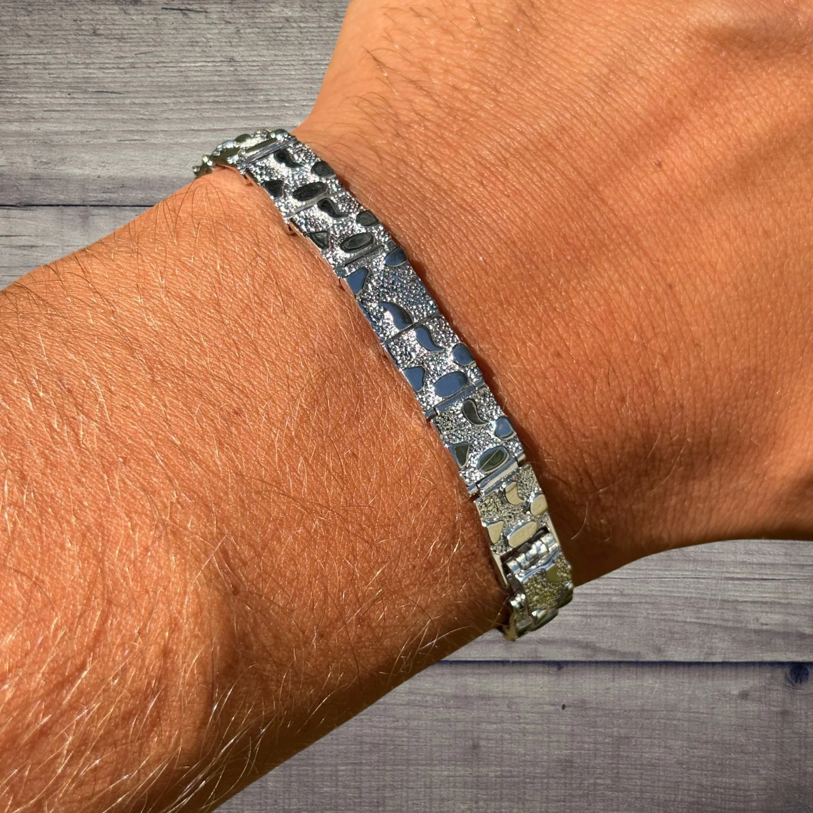 925 Sterling Silver 8mm Custom Nugget Link Bracelet - Image 6