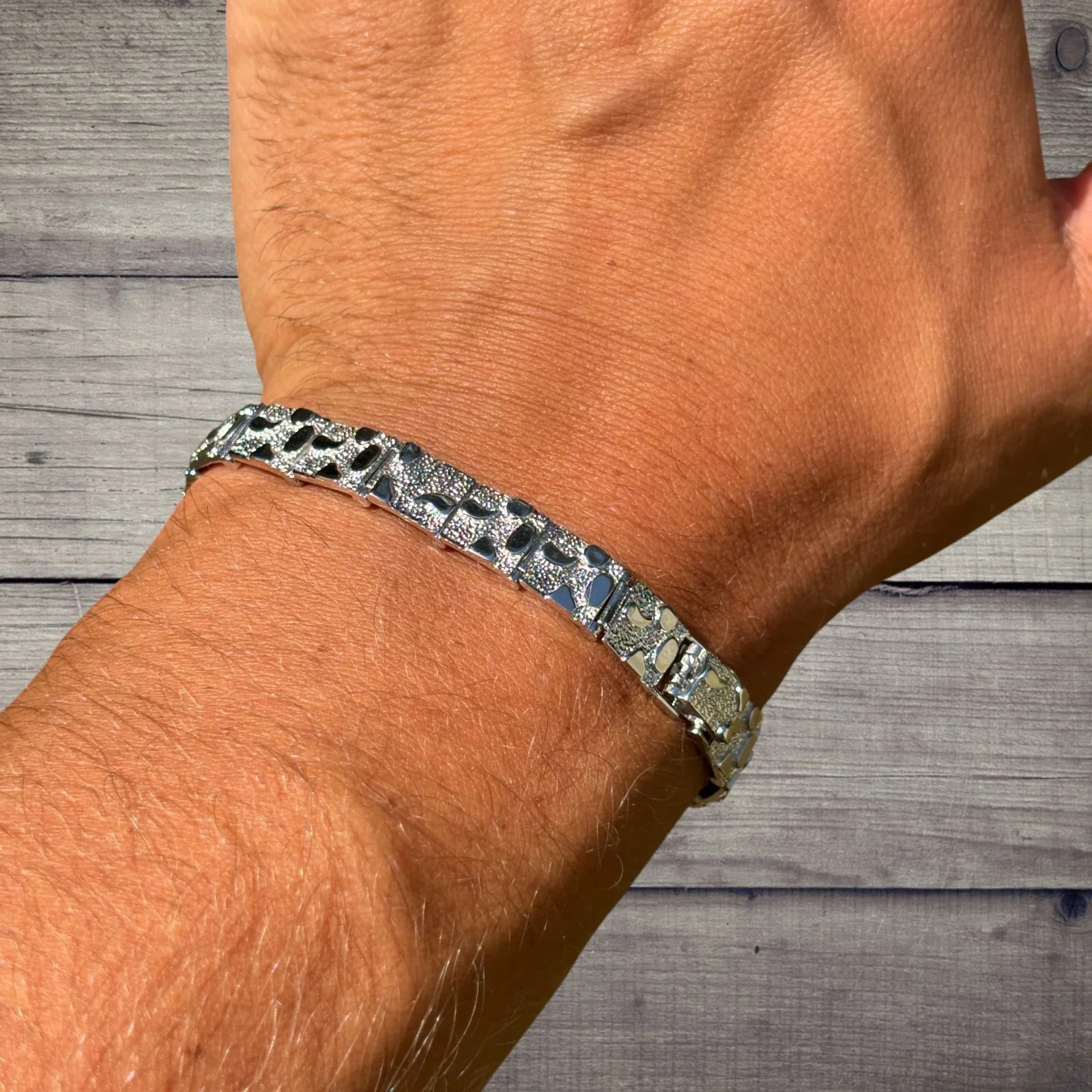925 Sterling Silver 8mm Custom Nugget Link Bracelet - Image 7