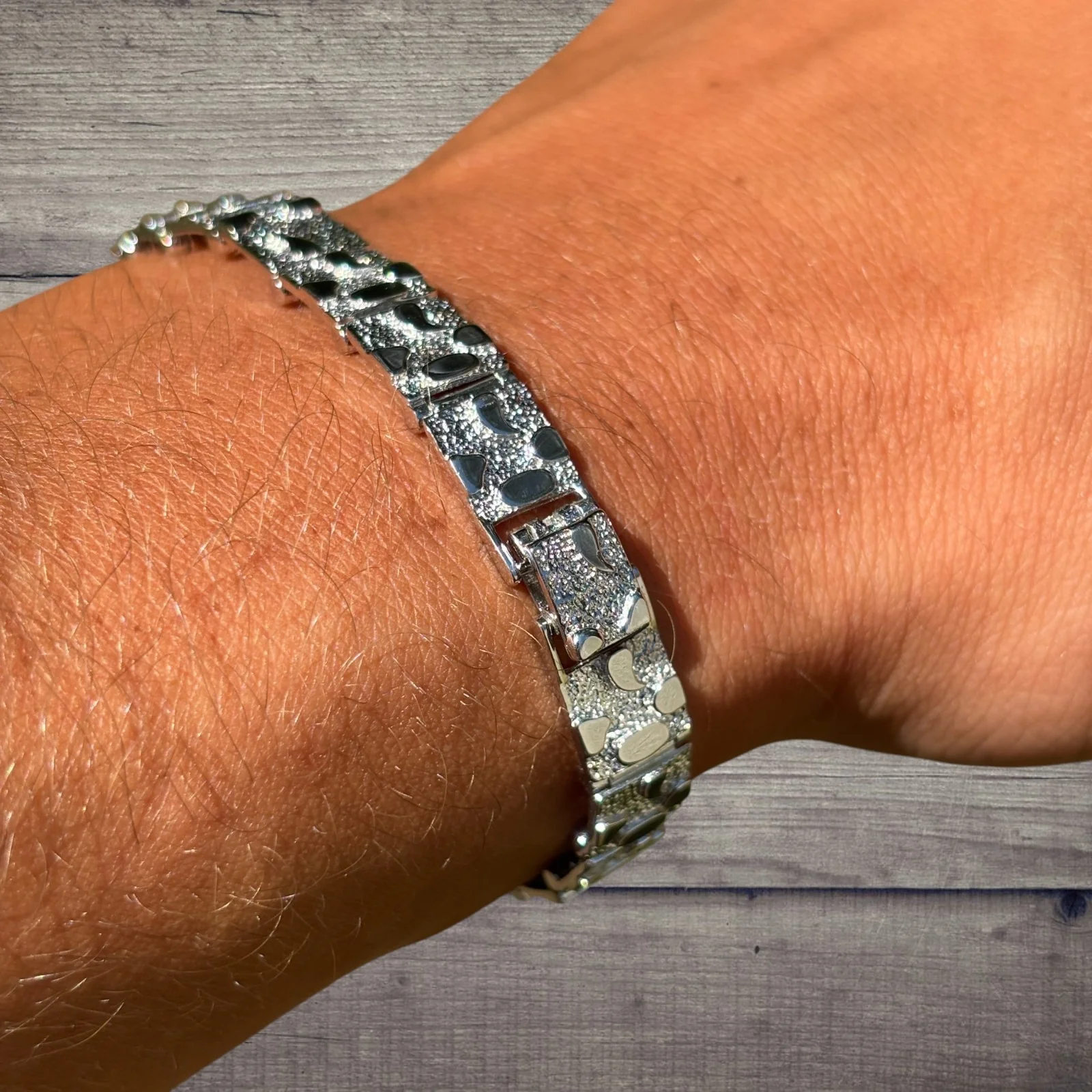 925 Sterling Silver 8mm Custom Nugget Link Bracelet - Image 9