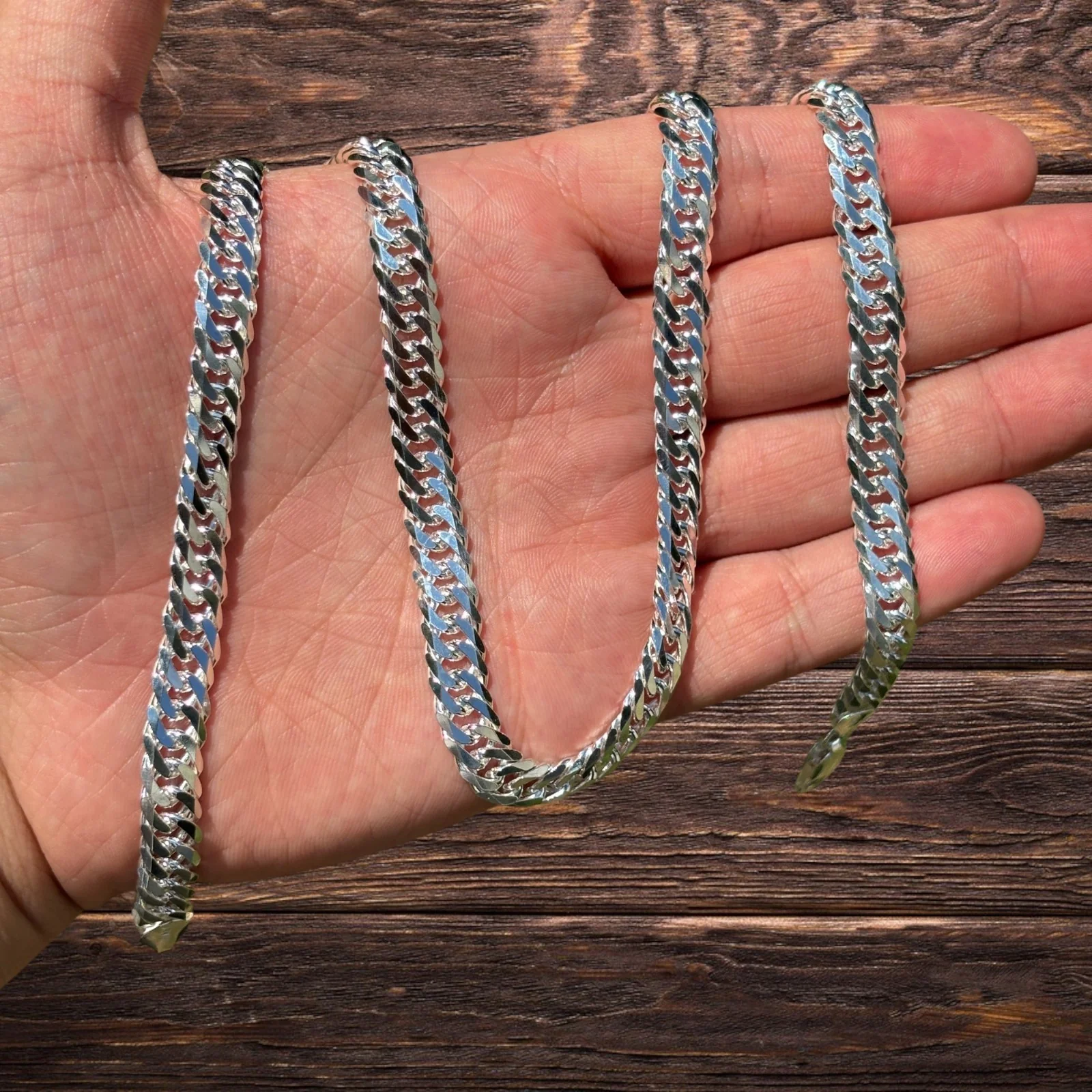 925 Sterling Silver 8mm Double Curb Chain Necklace - Image 4
