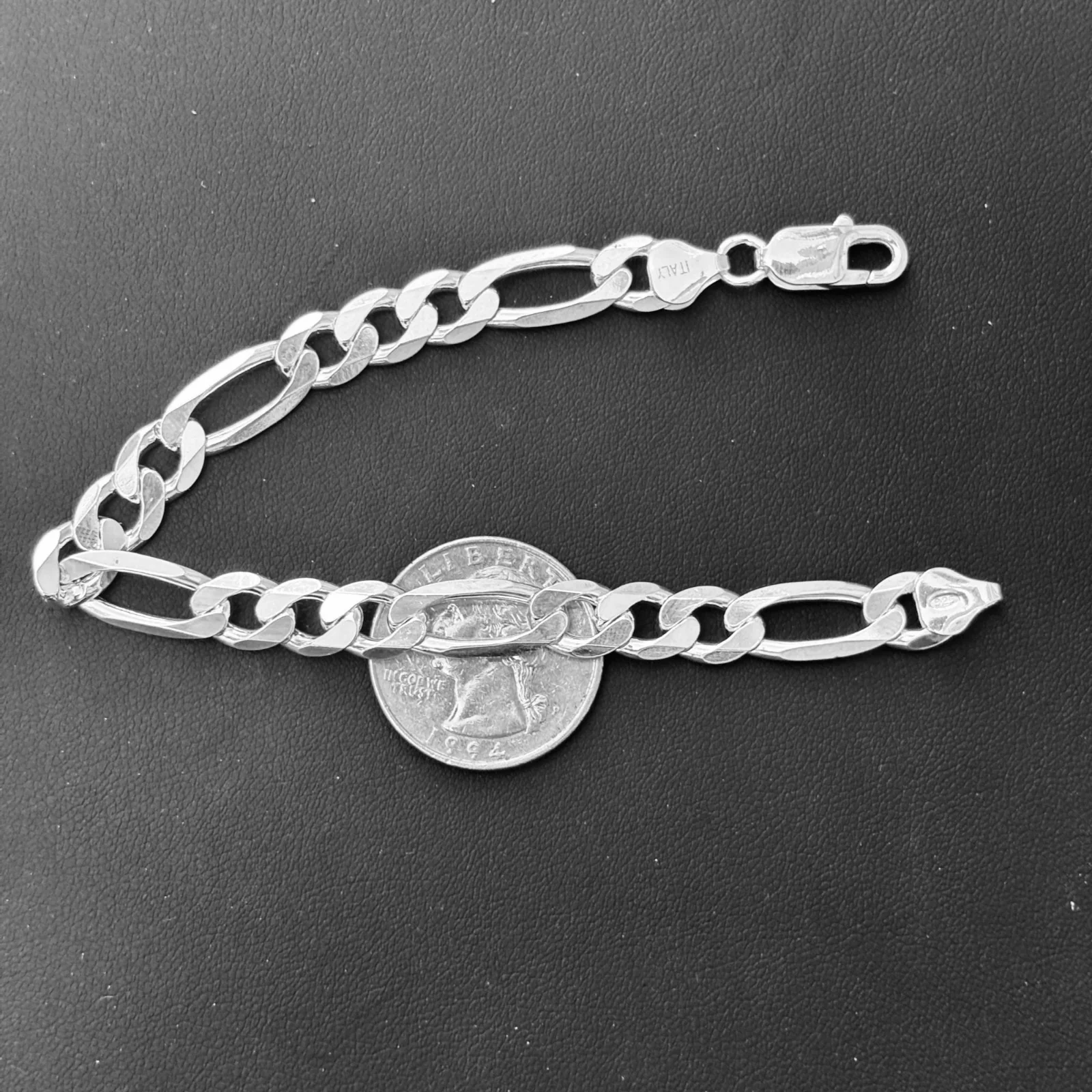 925 Sterling Silver 8mm Figaro Bracelet - Image 15
