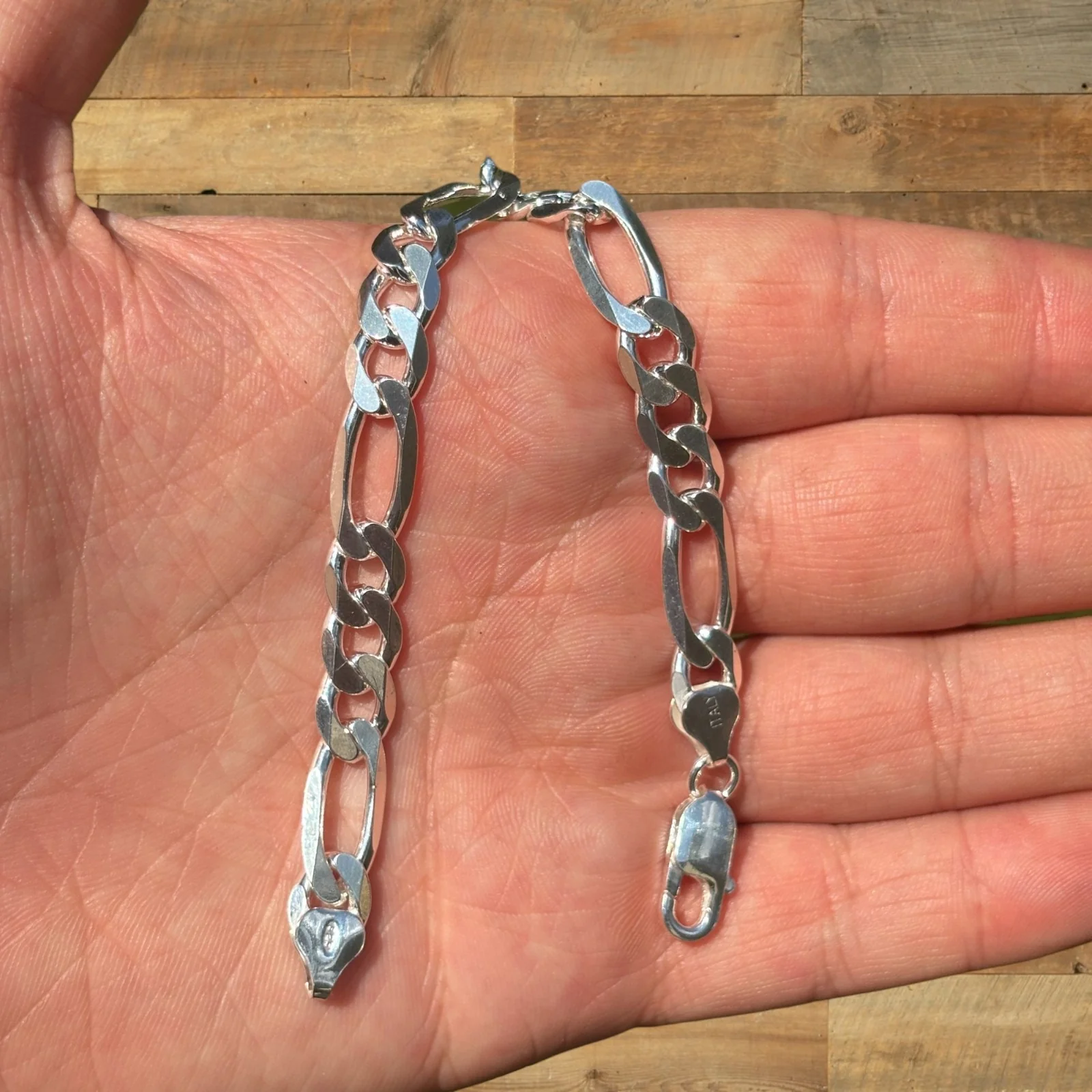 925 Sterling Silver 8mm Figaro Bracelet - Image 4