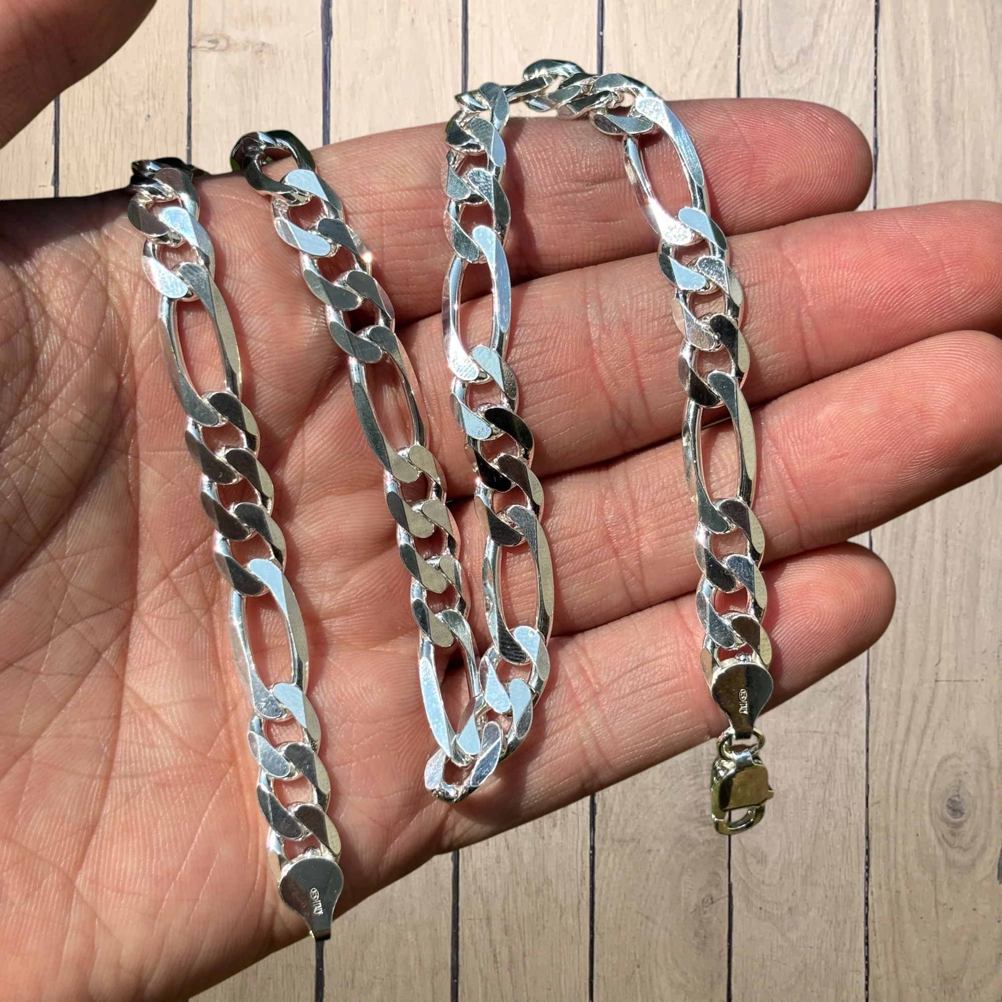 925 Sterling Silver 8mm Figaro Chain Necklace - Image 4