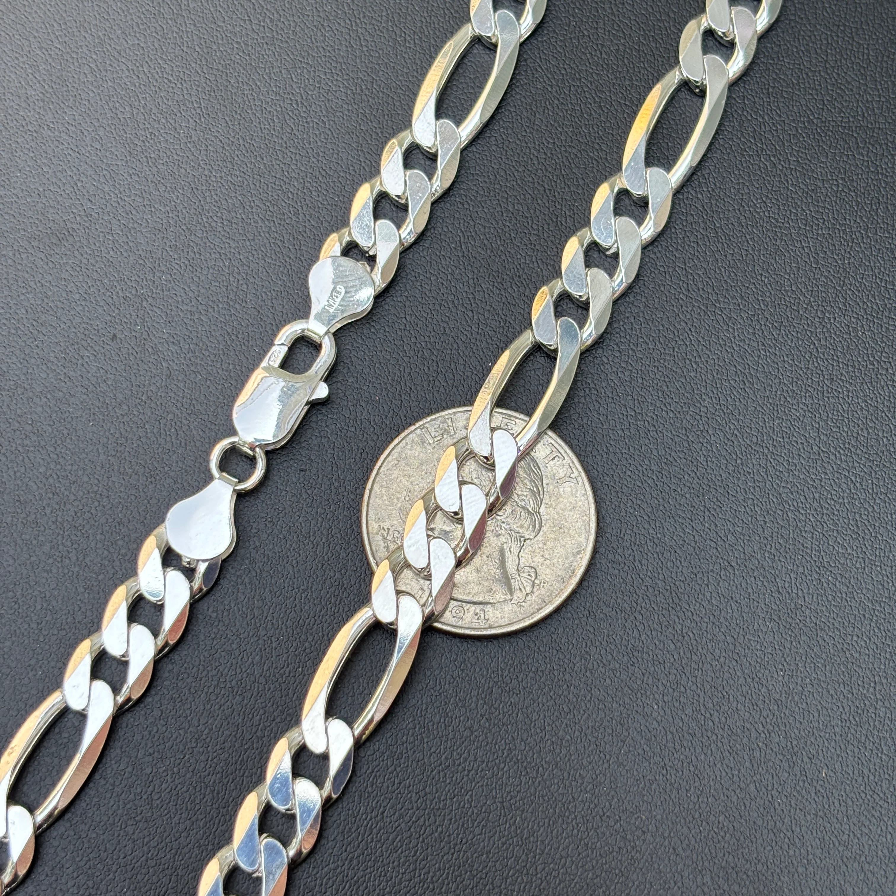 925 Sterling Silver 8mm Figaro Chain Necklace - Image 9