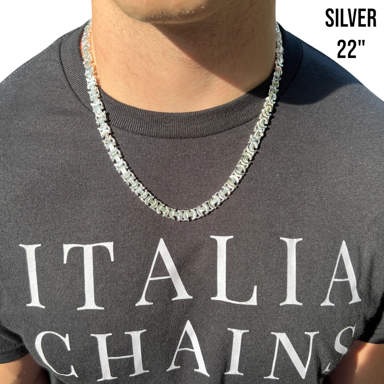 925 Sterling Silver 8mm Flat Byzantine Chain Necklace - Image 10