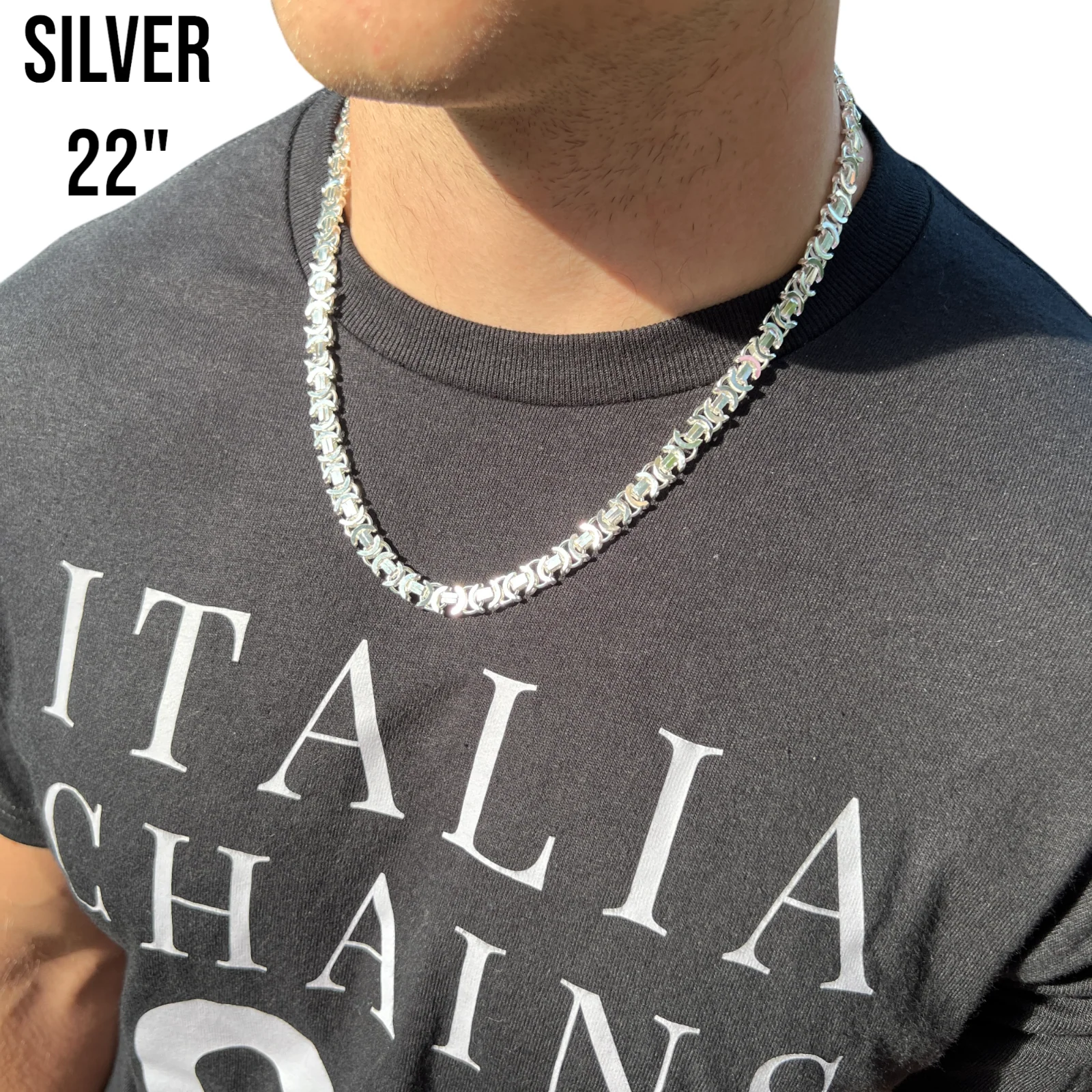 925 Sterling Silver 8mm Flat Byzantine Chain Necklace - Image 11