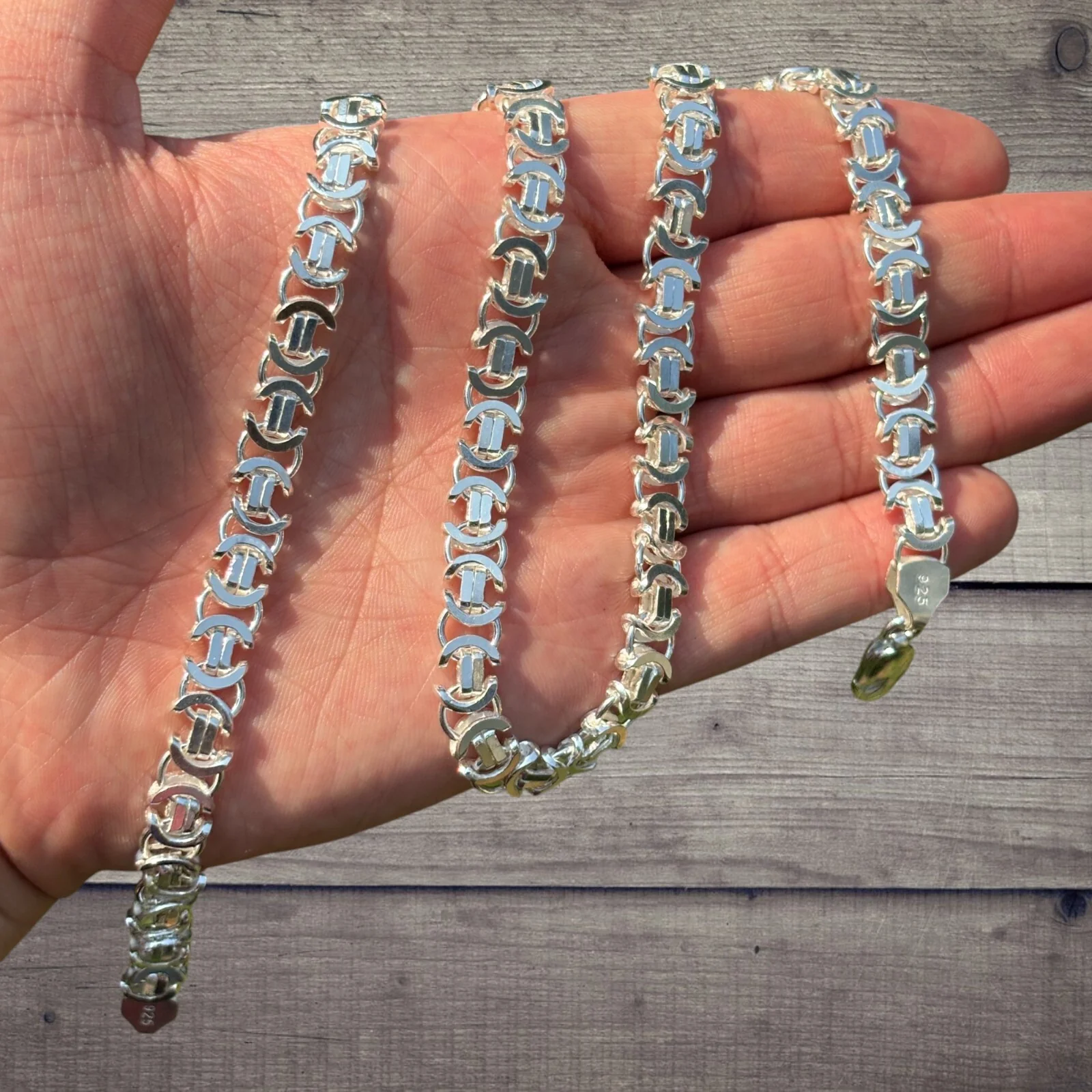 925 Sterling Silver 8mm Flat Byzantine Chain Necklace - Image 3