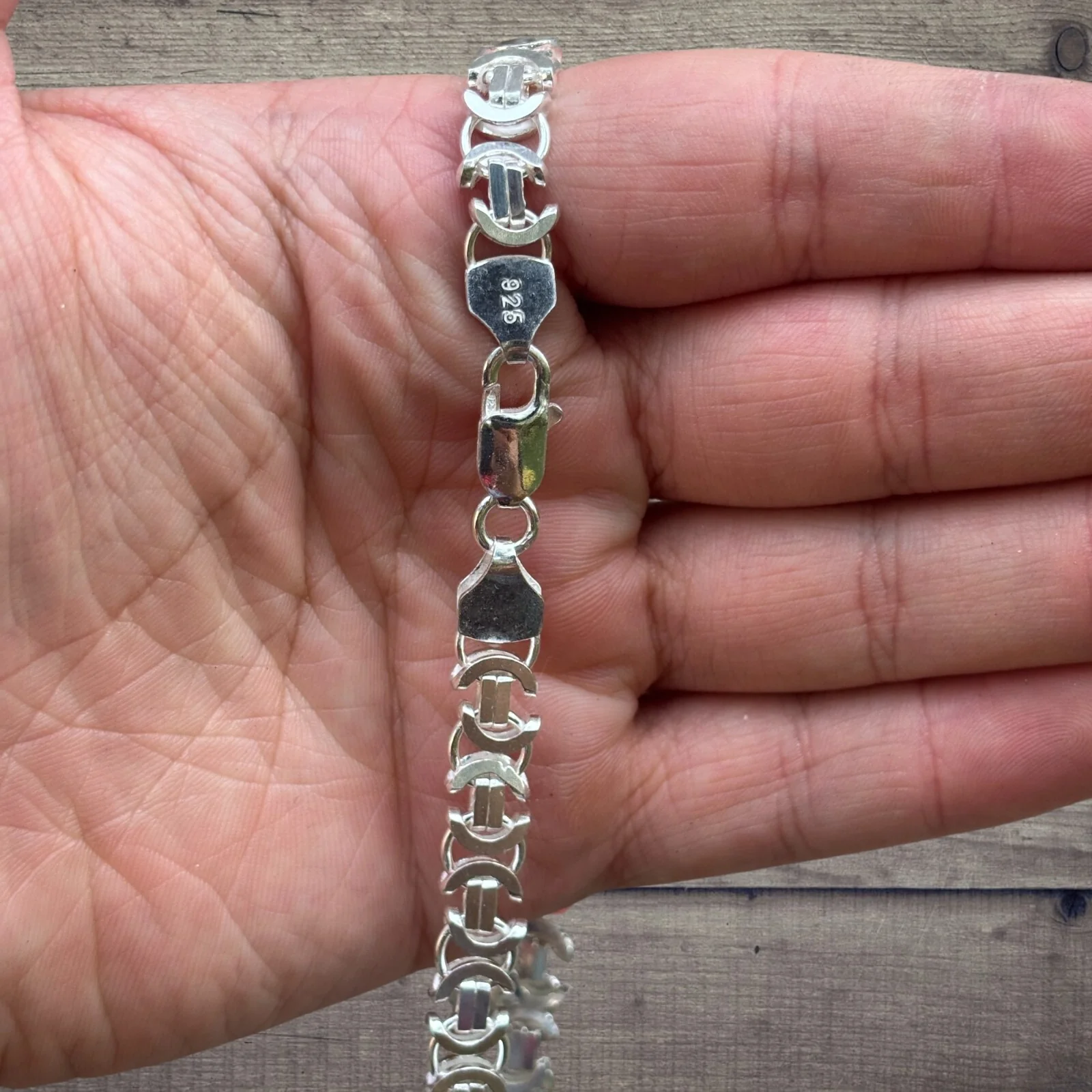 925 Sterling Silver 8mm Flat Byzantine Chain Necklace - Image 4