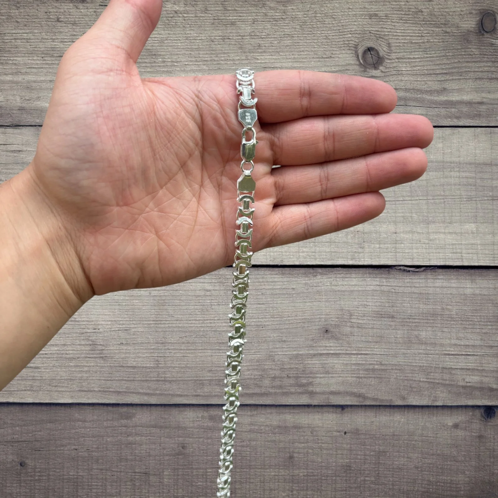 925 Sterling Silver 8mm Flat Byzantine Chain Necklace - Image 5