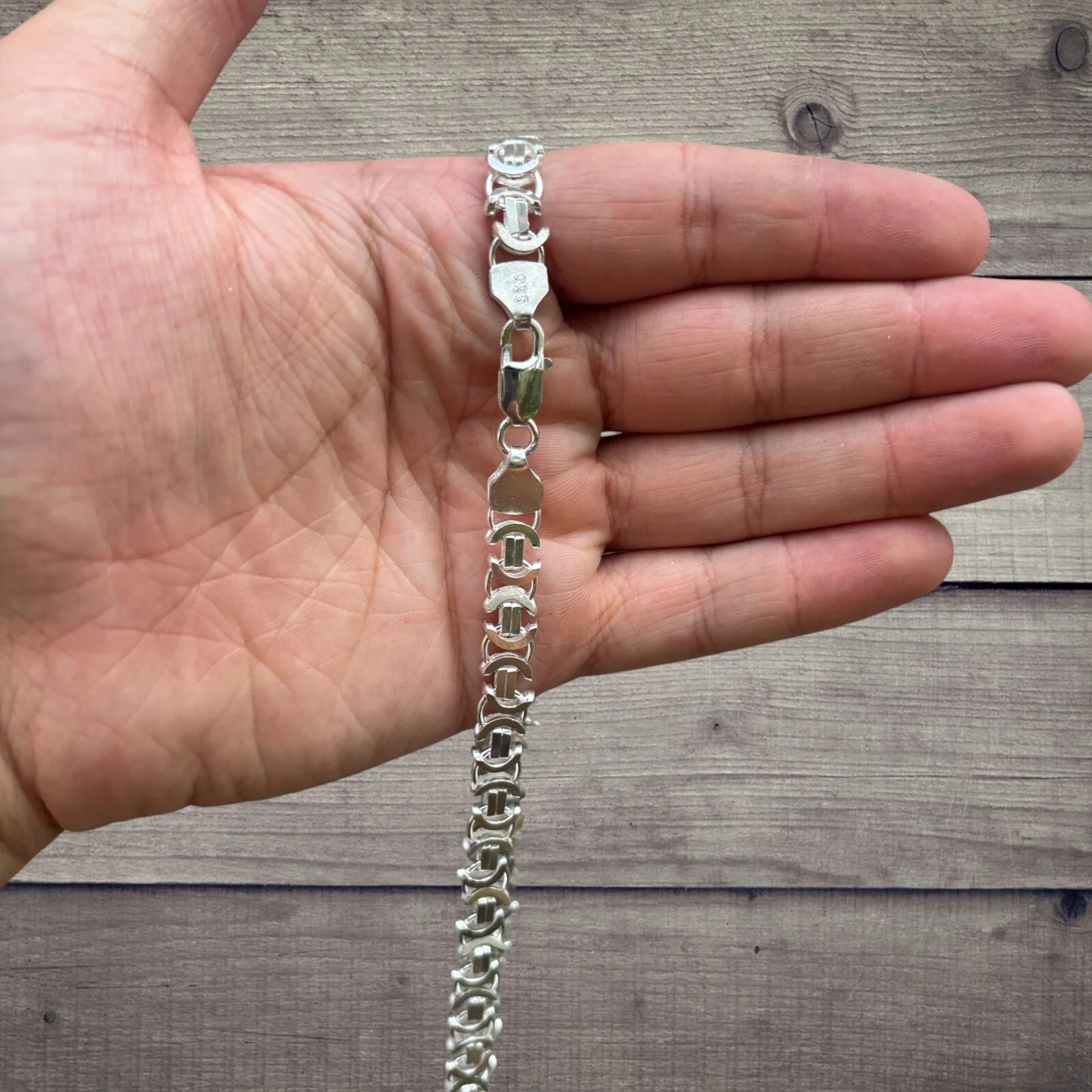 925 Sterling Silver 8mm Flat Byzantine Chain Necklace - Image 6