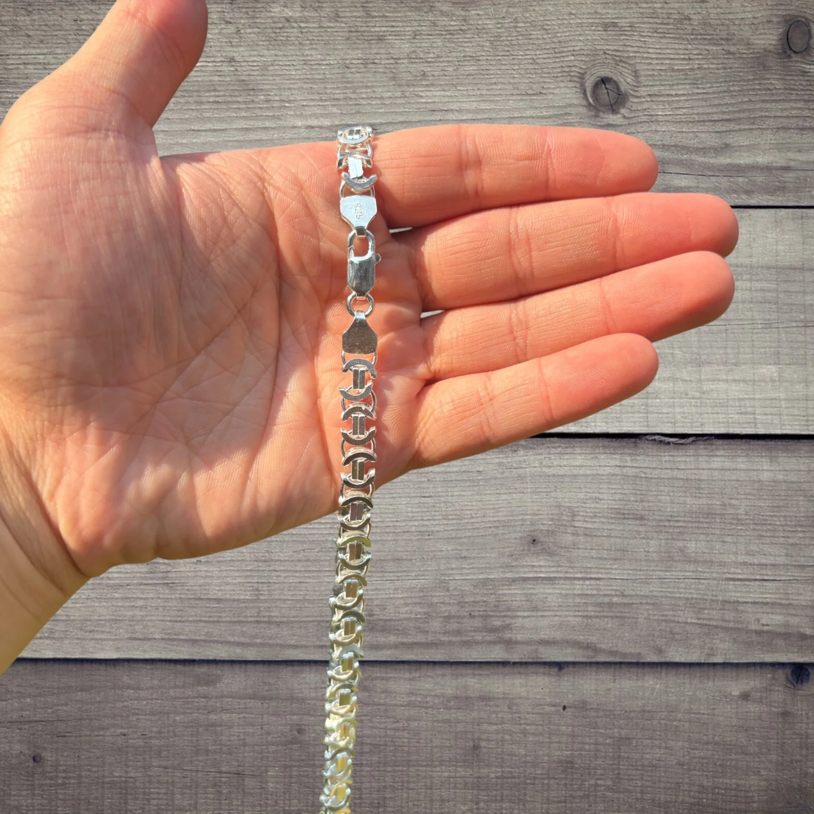 925 Sterling Silver 8mm Flat Byzantine Chain Necklace - Image 7