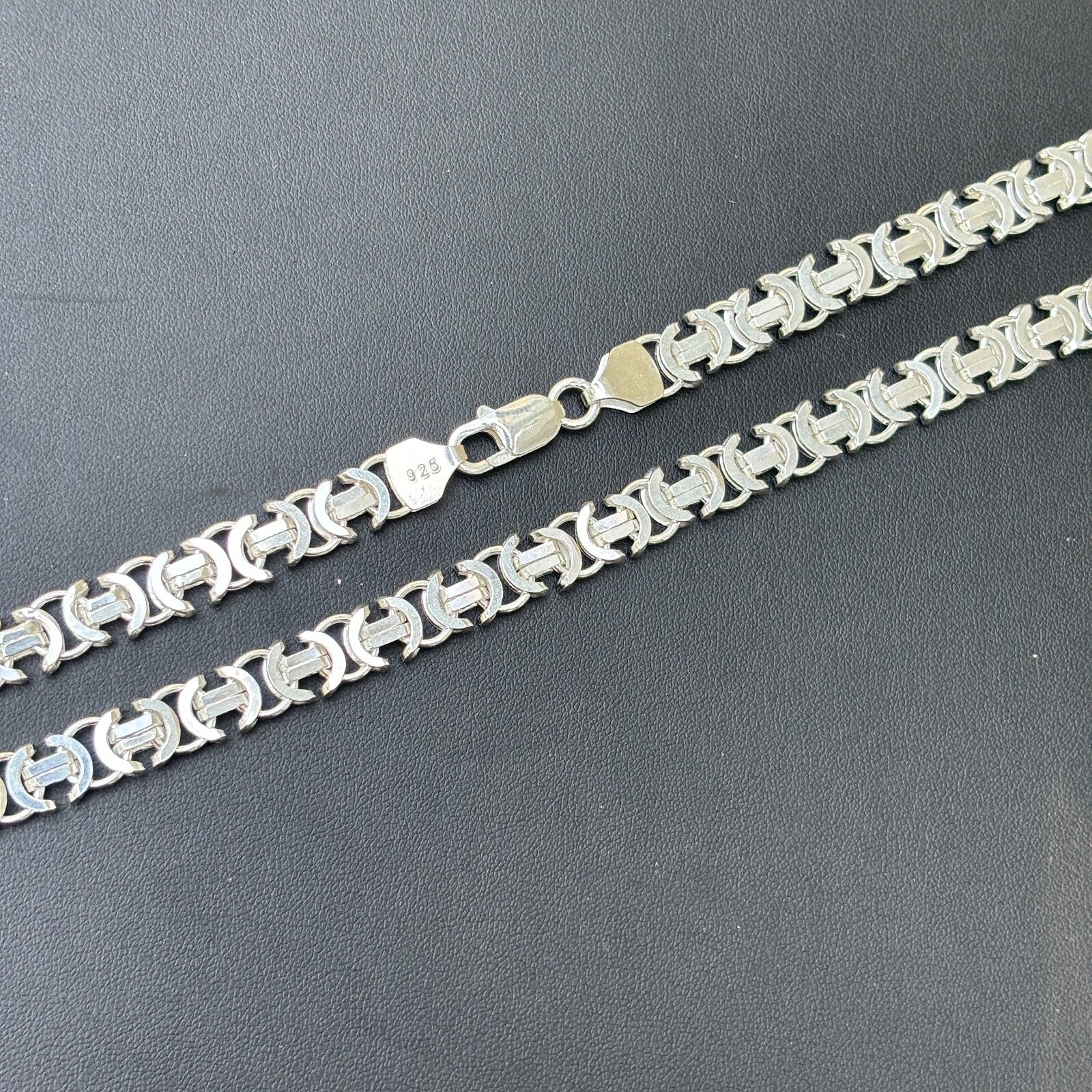 925 Sterling Silver 8mm Flat Byzantine Chain Necklace - Image 8
