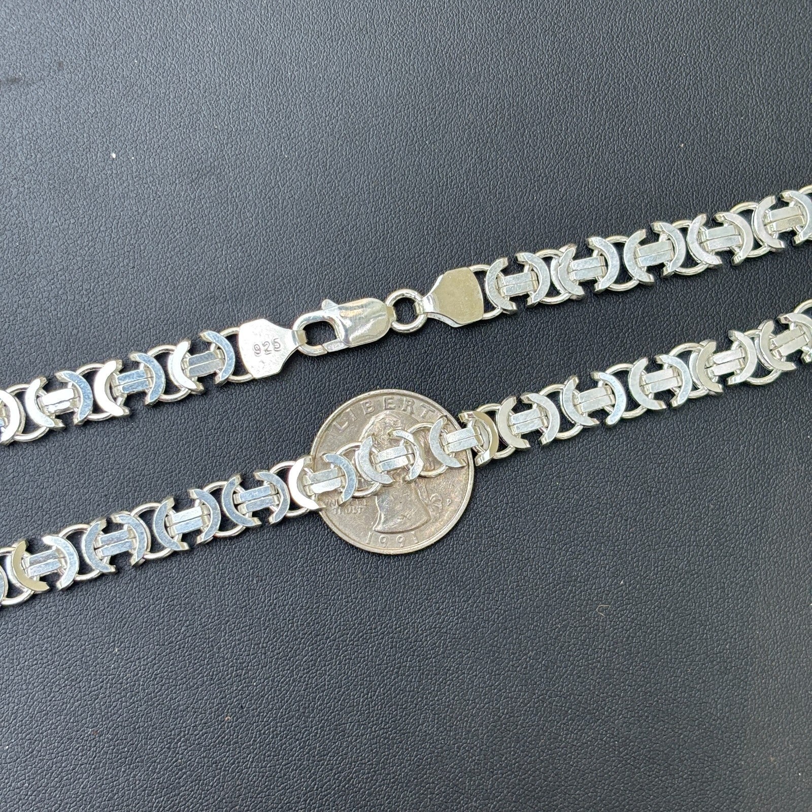 925 Sterling Silver 8mm Flat Byzantine Chain Necklace - Image 9