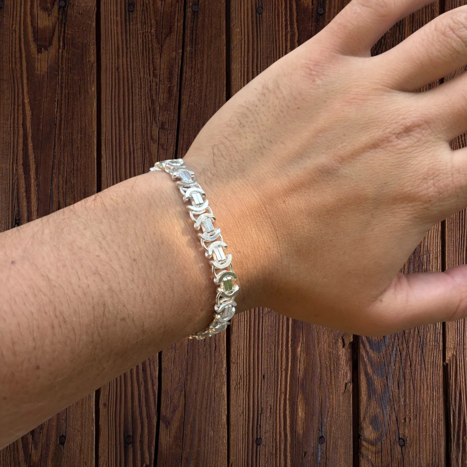 925 Sterling Silver 8mm Flat Byzantine Bracelet - Image 10