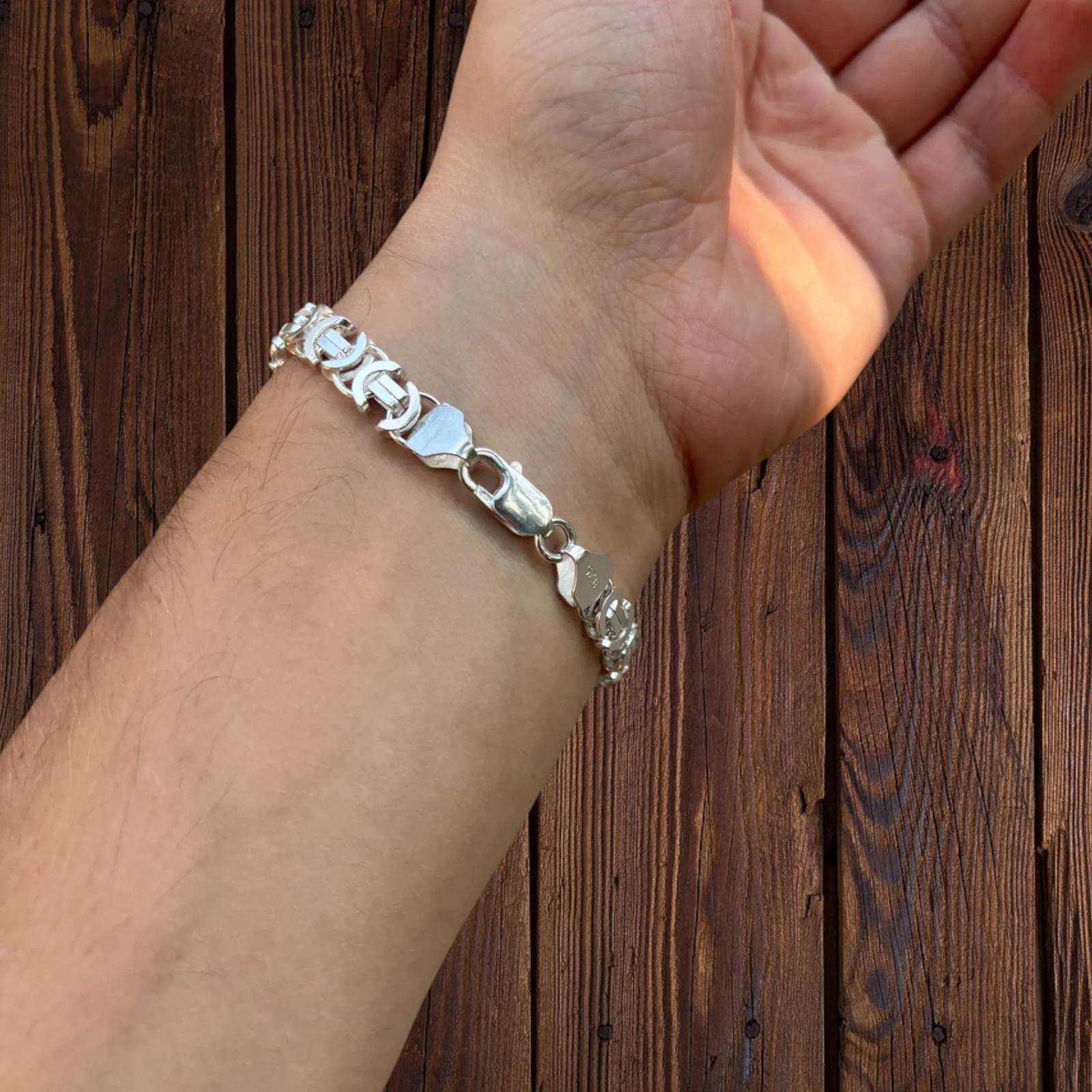 925 Sterling Silver 8mm Flat Byzantine Bracelet - Image 11