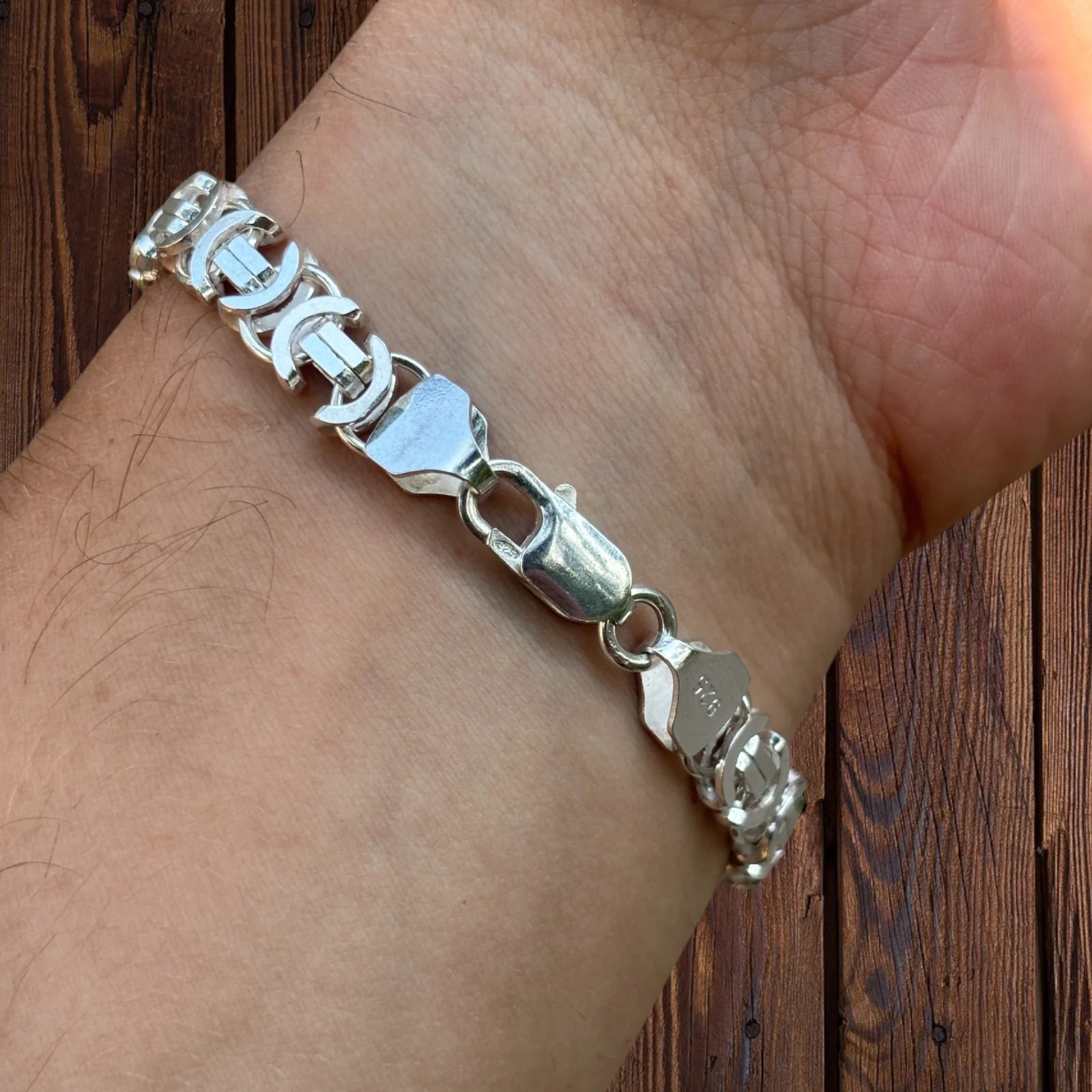 925 Sterling Silver 8mm Flat Byzantine Bracelet - Image 12