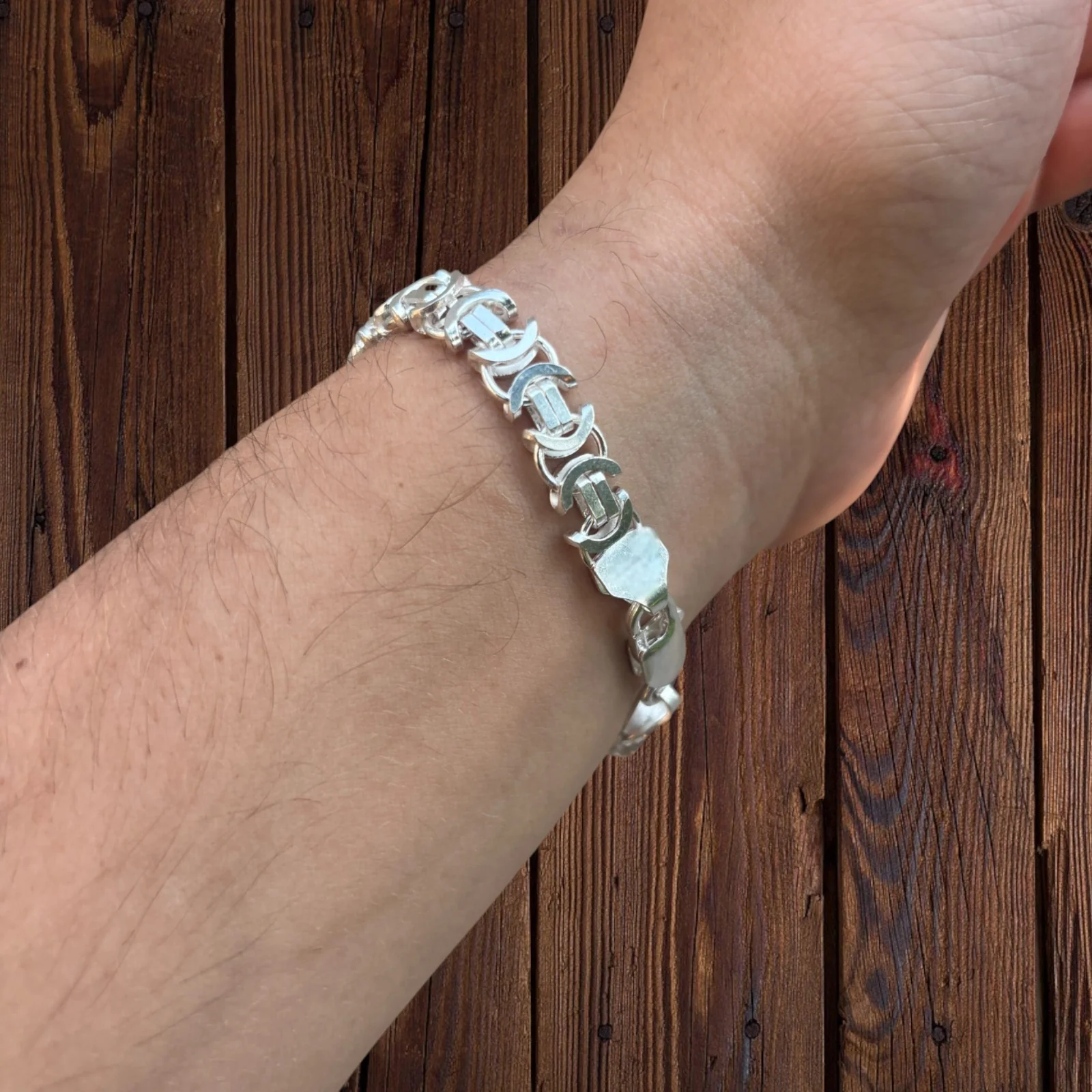 925 Sterling Silver 8mm Flat Byzantine Bracelet - Image 13