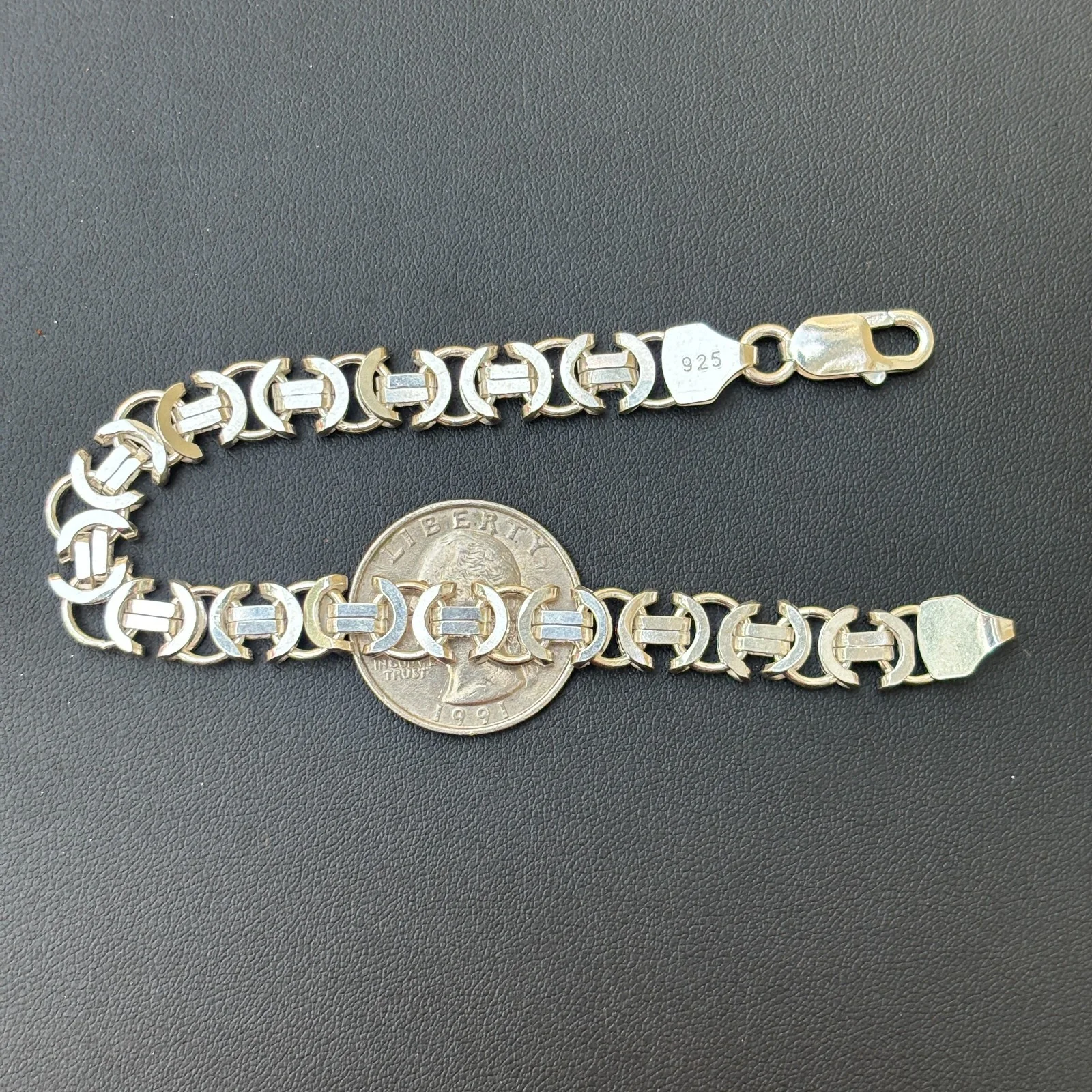 925 Sterling Silver 8mm Flat Byzantine Bracelet - Image 14