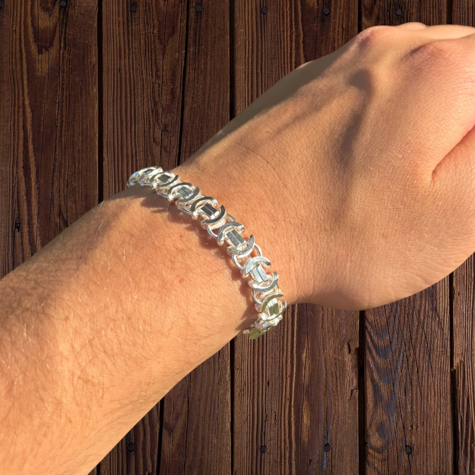 925 Sterling Silver 8mm Flat Byzantine Bracelet - Image 5