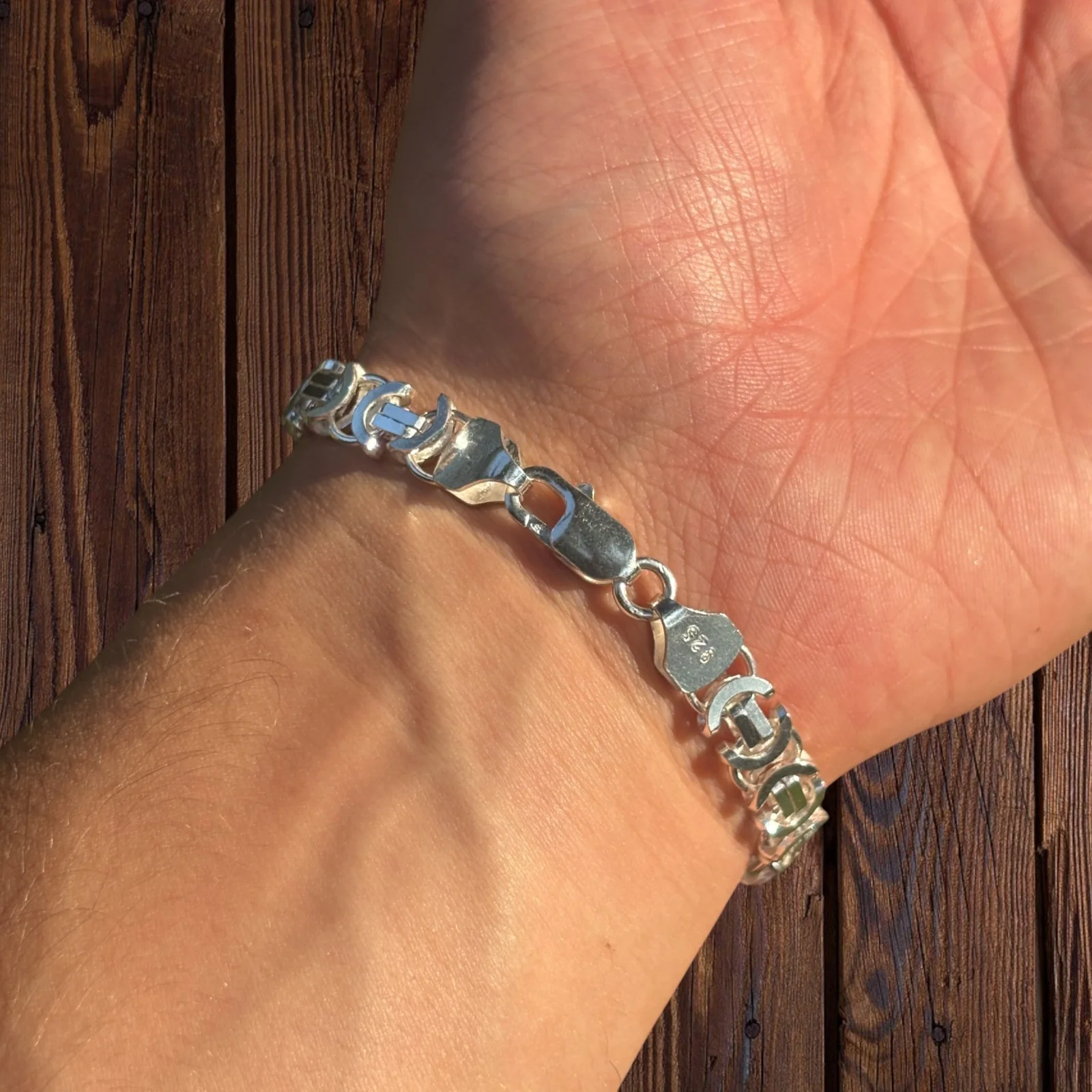 925 Sterling Silver 8mm Flat Byzantine Bracelet - Image 6