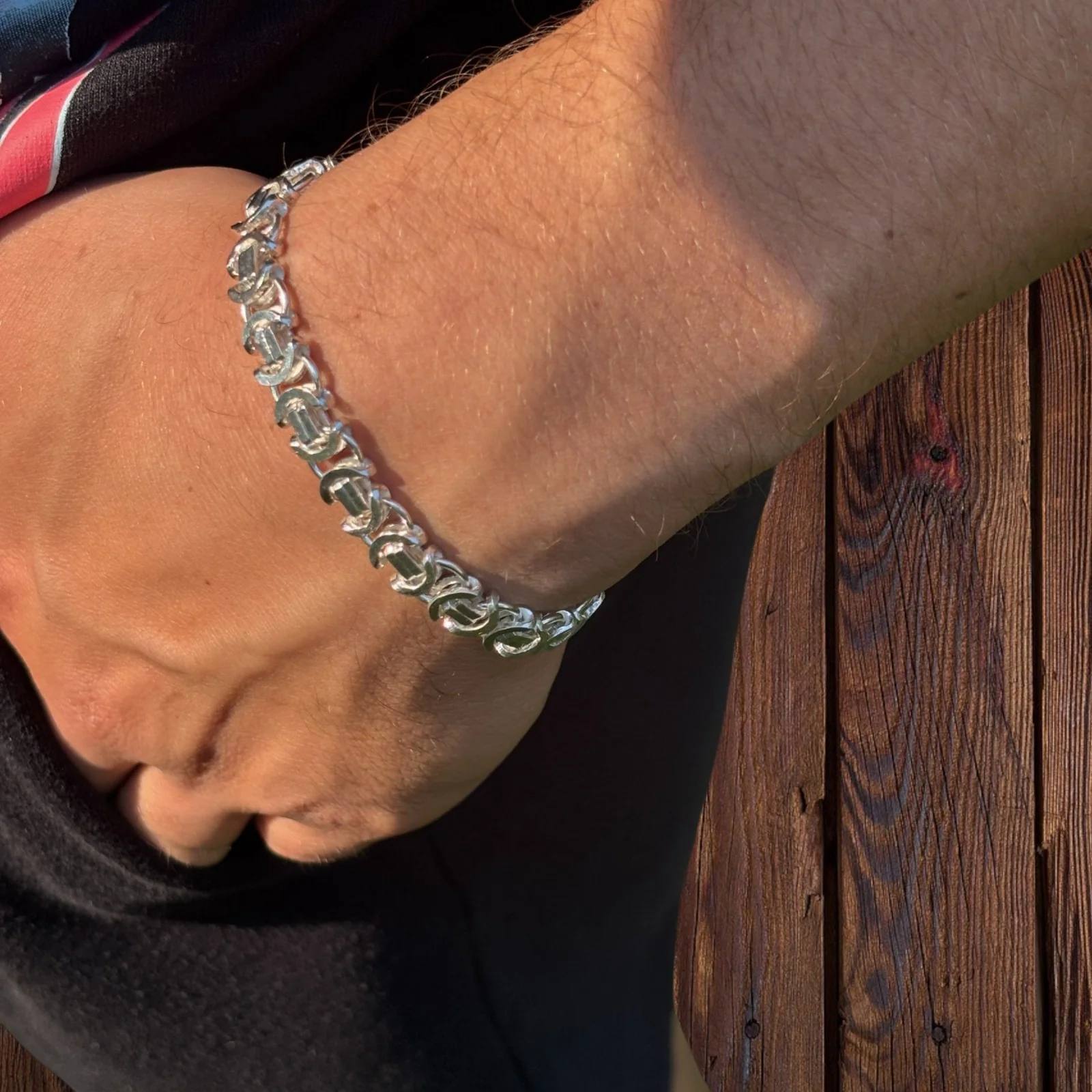 925 Sterling Silver 8mm Flat Byzantine Bracelet - Image 7