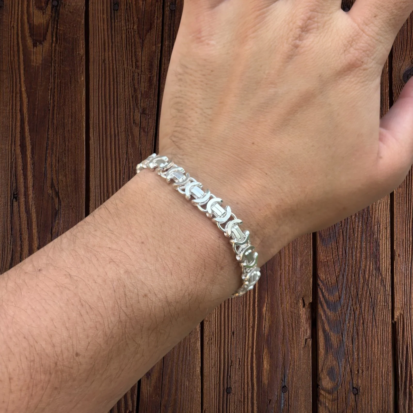 925 Sterling Silver 8mm Flat Byzantine Bracelet - Image 8