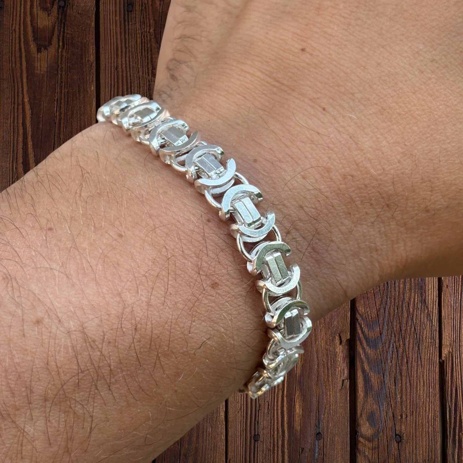 925 Sterling Silver 8mm Flat Byzantine Bracelet - Image 9