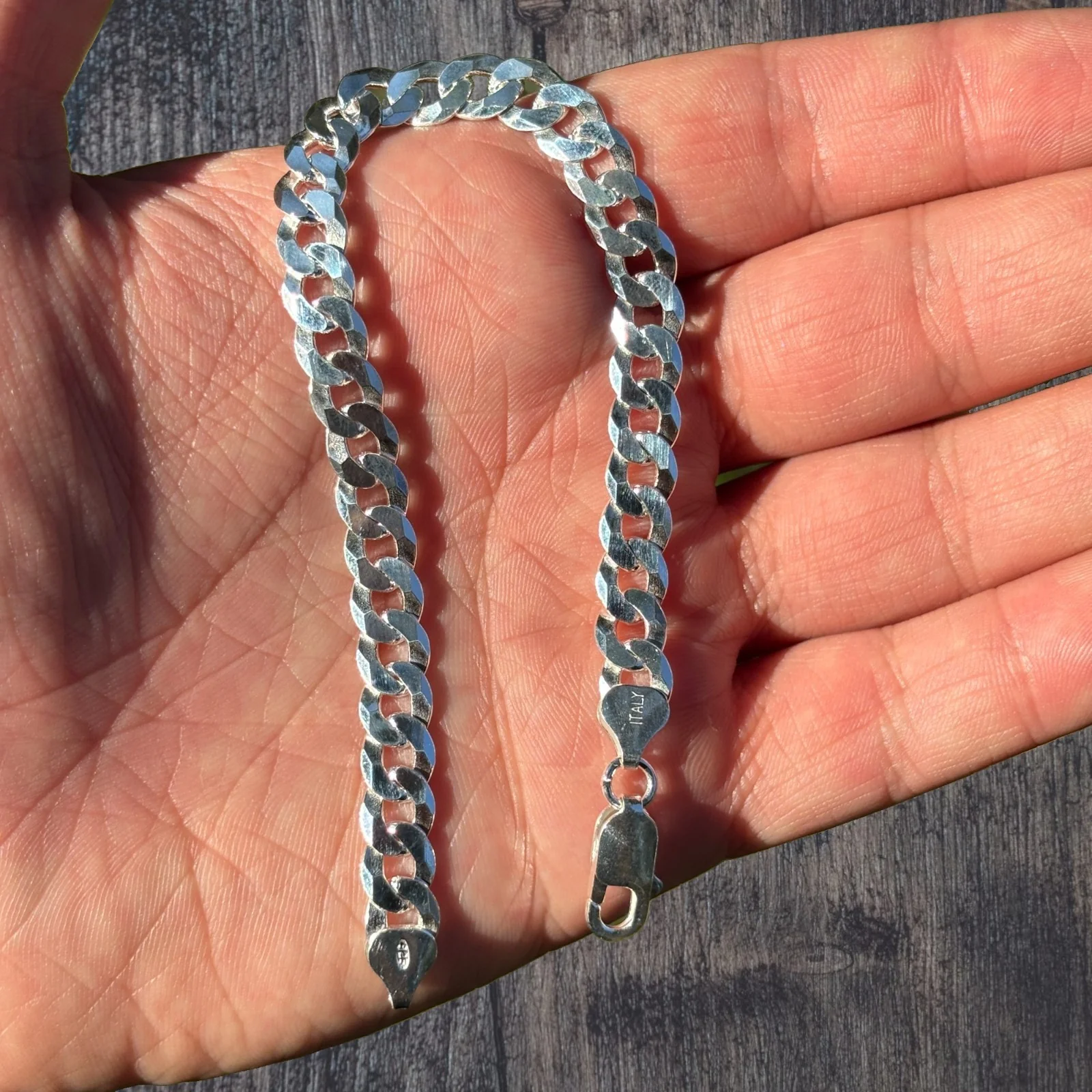 925 Sterling Silver 8mm Flat Curb Bracelet - Image 5