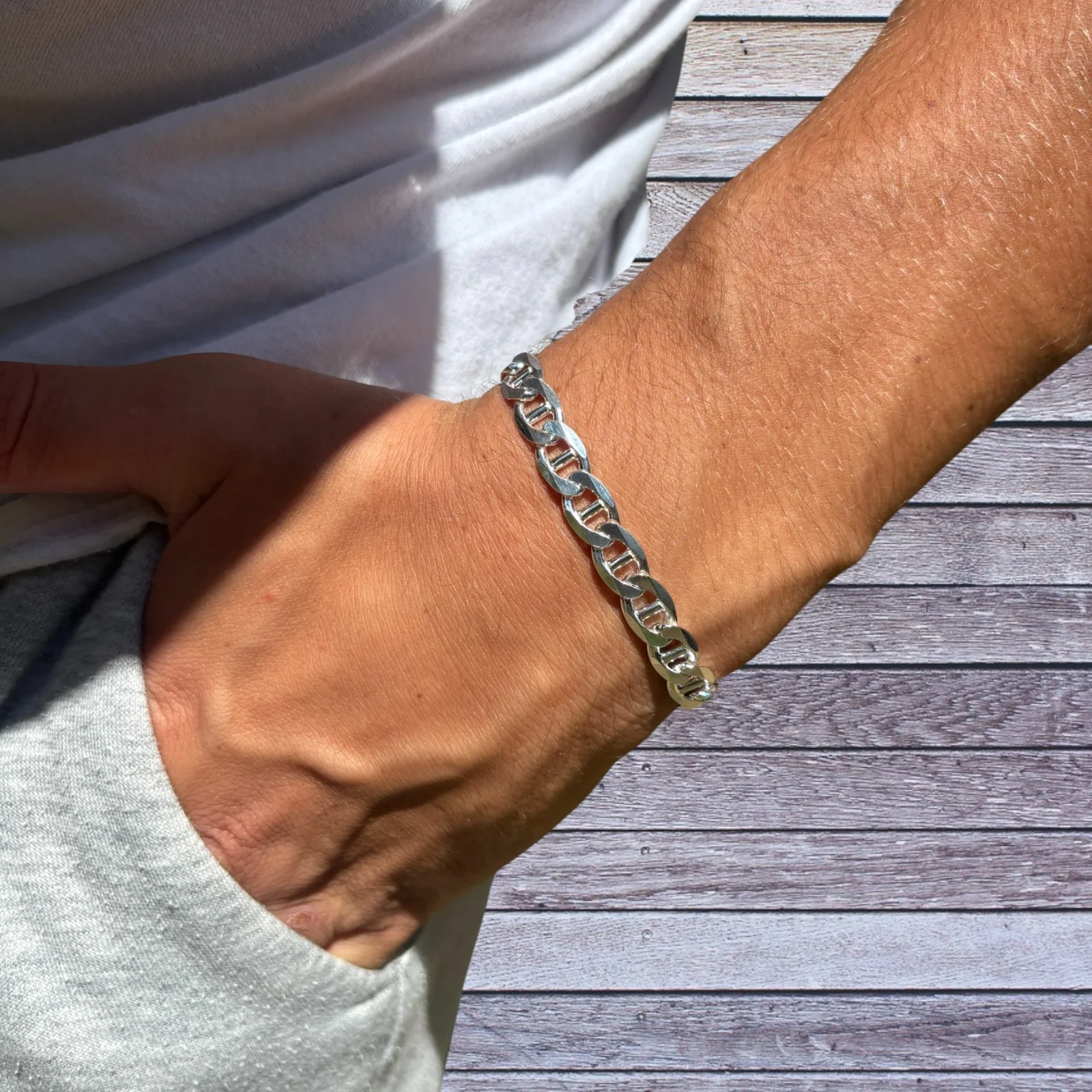 925 Sterling Silver 8mm Mariner Bracelet - Image 13
