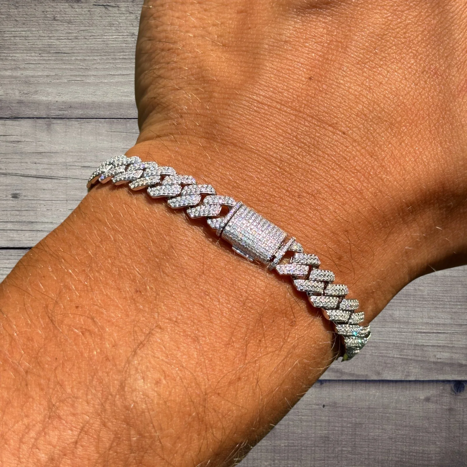 925 Sterling Silver 8mm Moissanite Cuban Prong Bracelet - Image 7