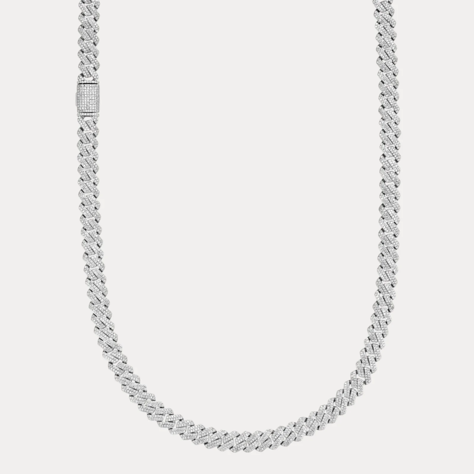 925 Sterling Silver 8mm Moissanite Miami Cuban Prong Chain Necklace
