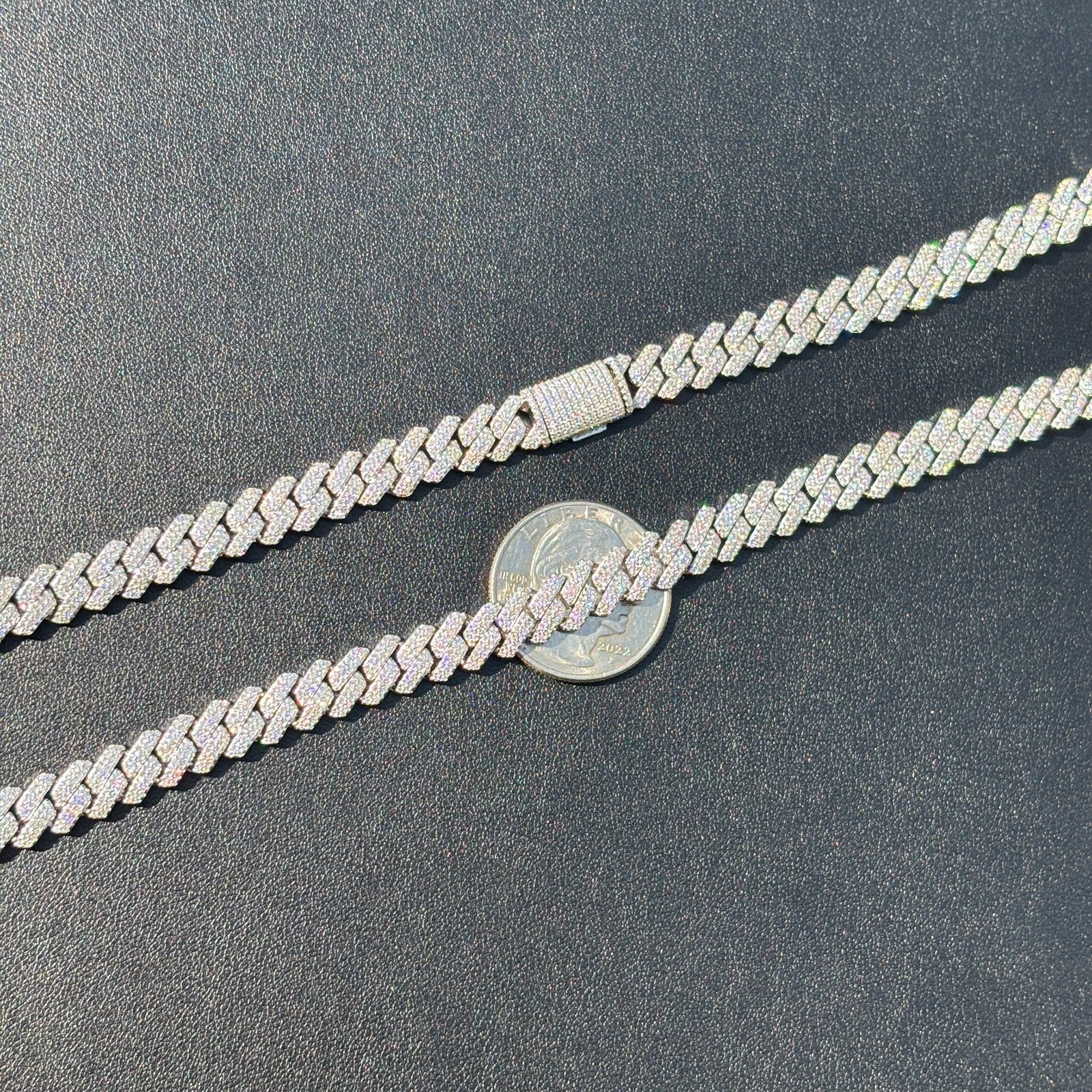 925 Sterling Silver 8mm Moissanite Miami Cuban Prong Chain Necklace - Image 13