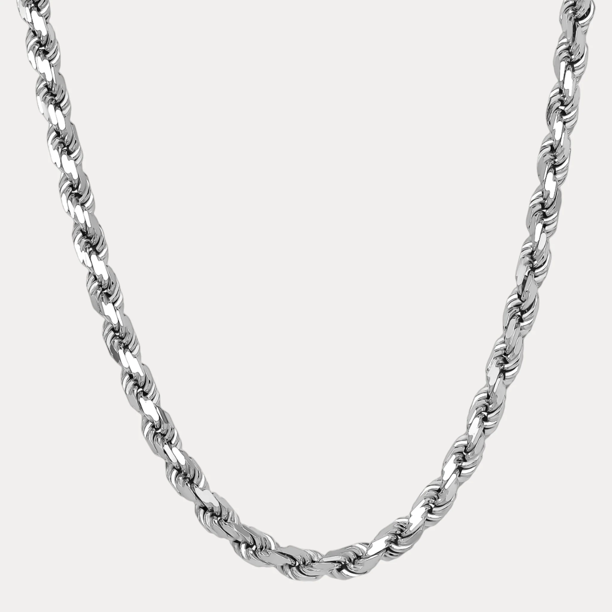 925 Sterling Silver 8mm Diamond Cut Rope Chain Necklace