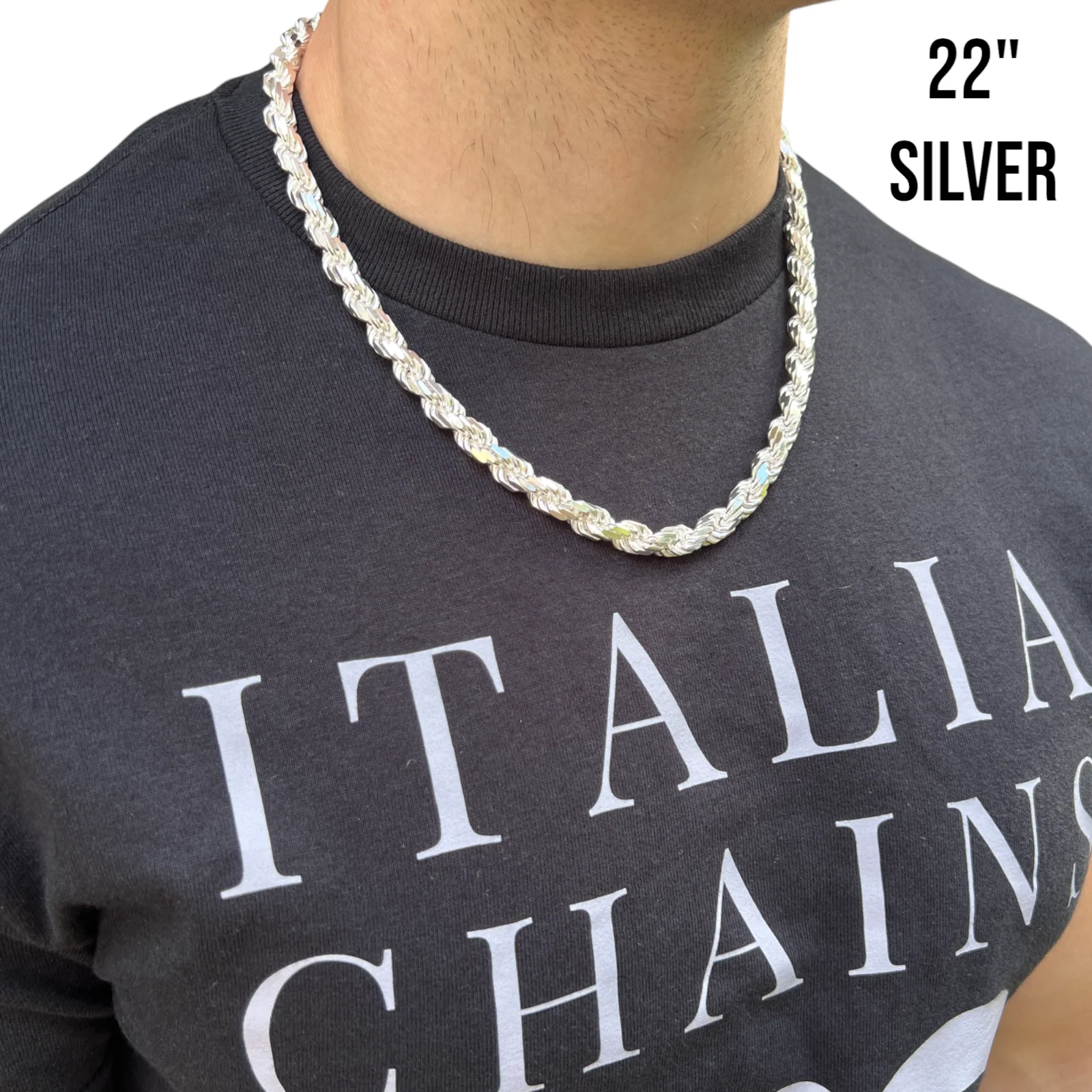 925 Sterling Silver 8mm Diamond Cut Rope Chain Necklace - Image 10