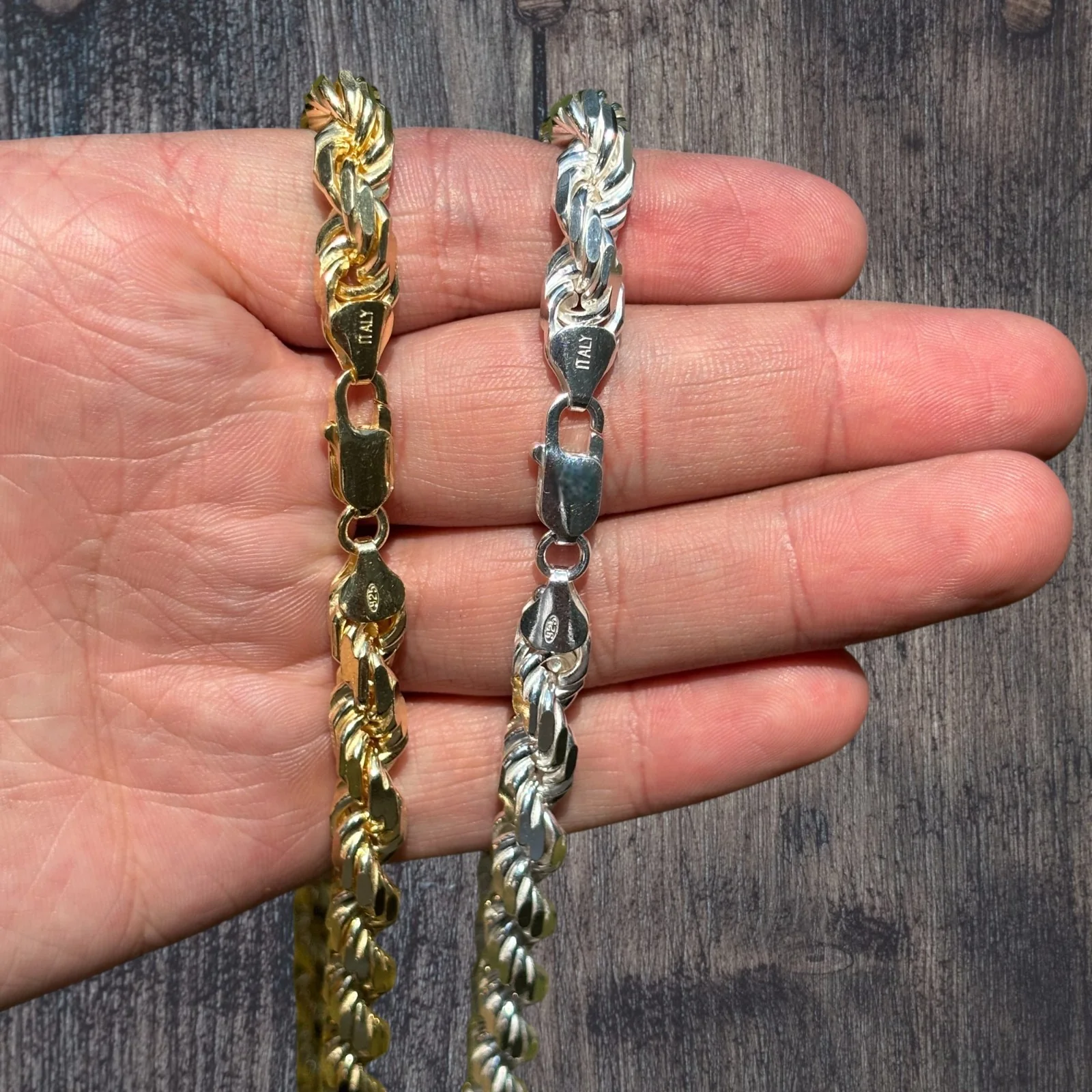 925 Sterling Silver 8mm Diamond Cut Rope Chain Necklace - Image 4