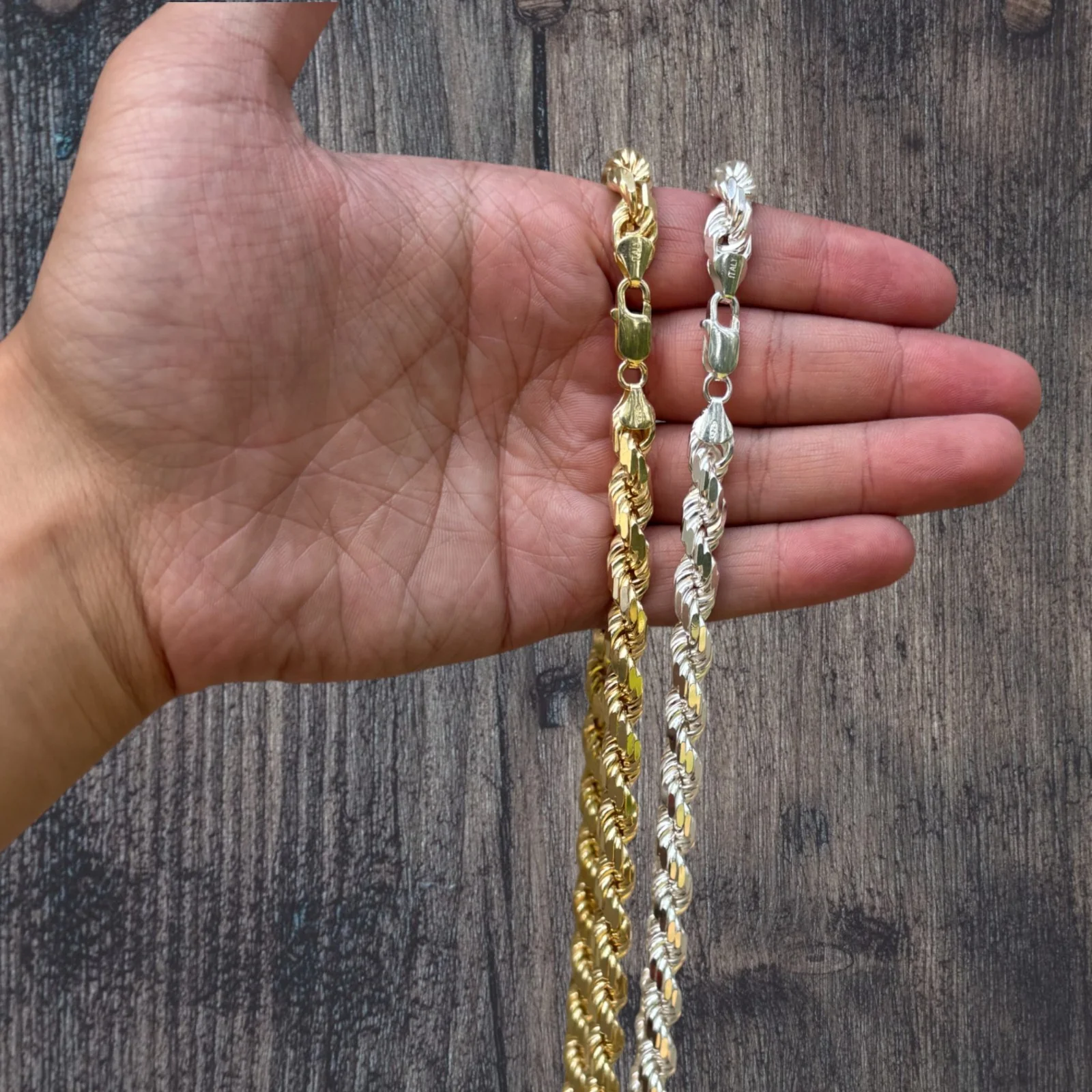 925 Sterling Silver 8mm Diamond Cut Rope Chain Necklace - Image 8