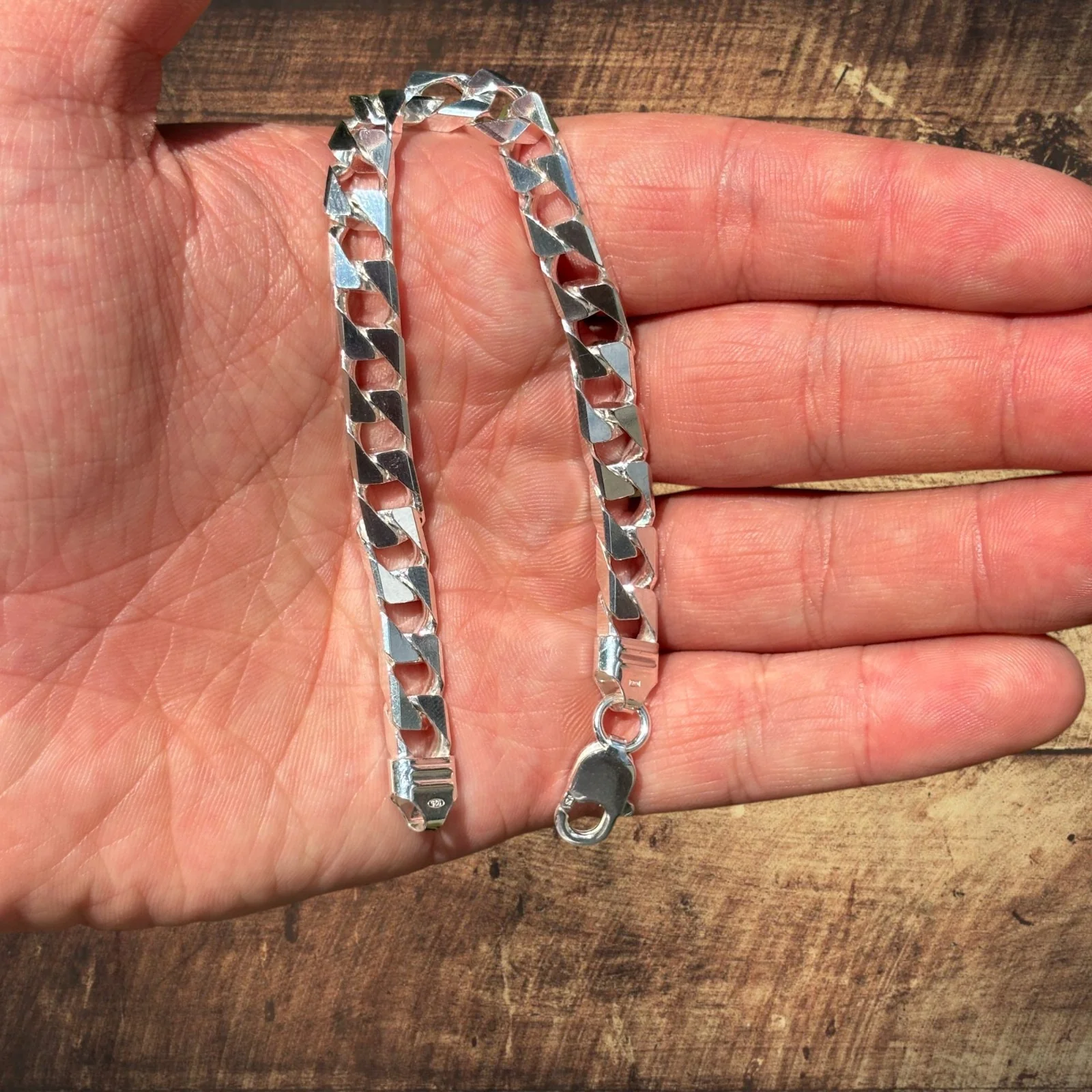 925 Sterling Silver 8mm Square Curb Bracelet - Image 3