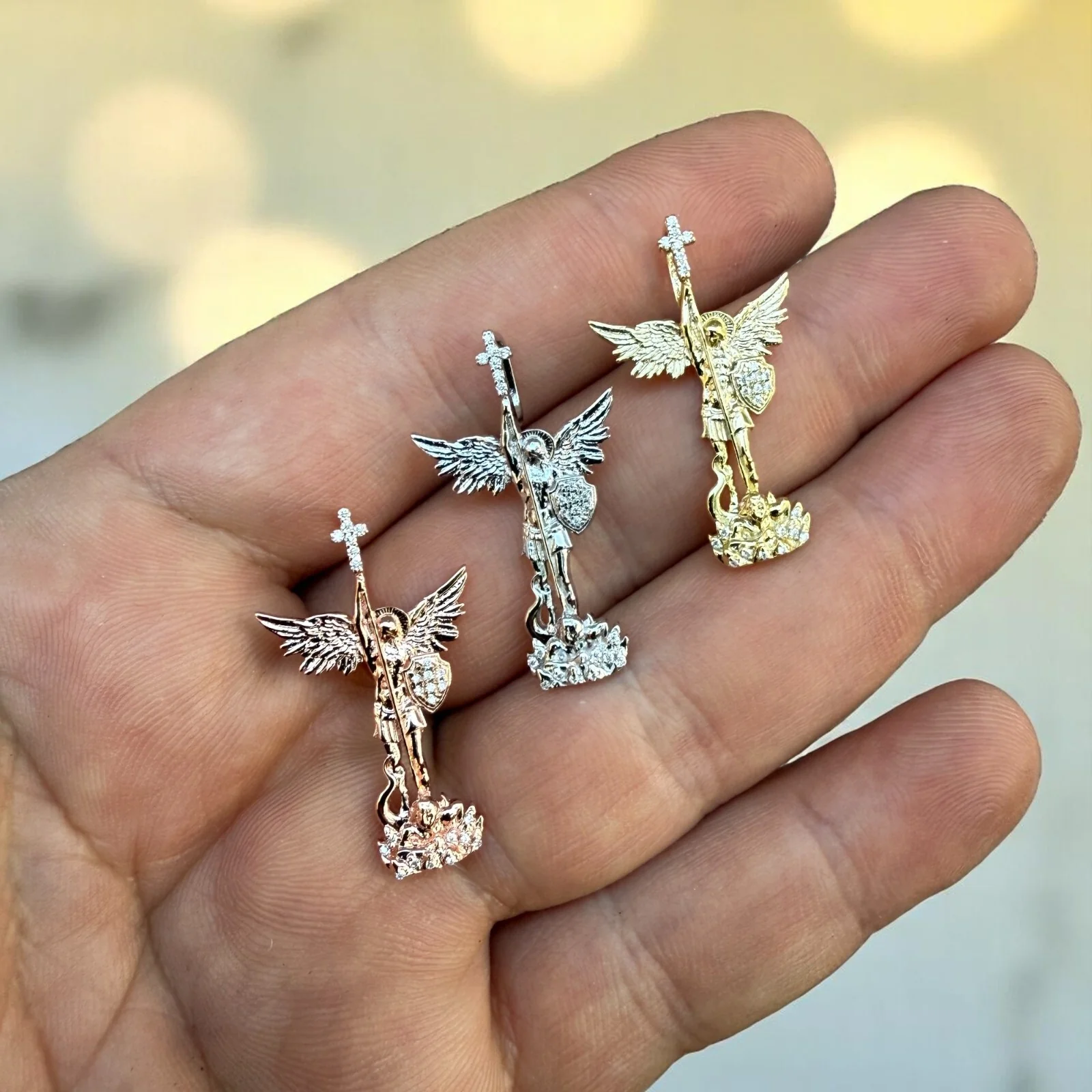 925 Sterling Silver St Michael Pendant With Moissanite - Small - Image 10
