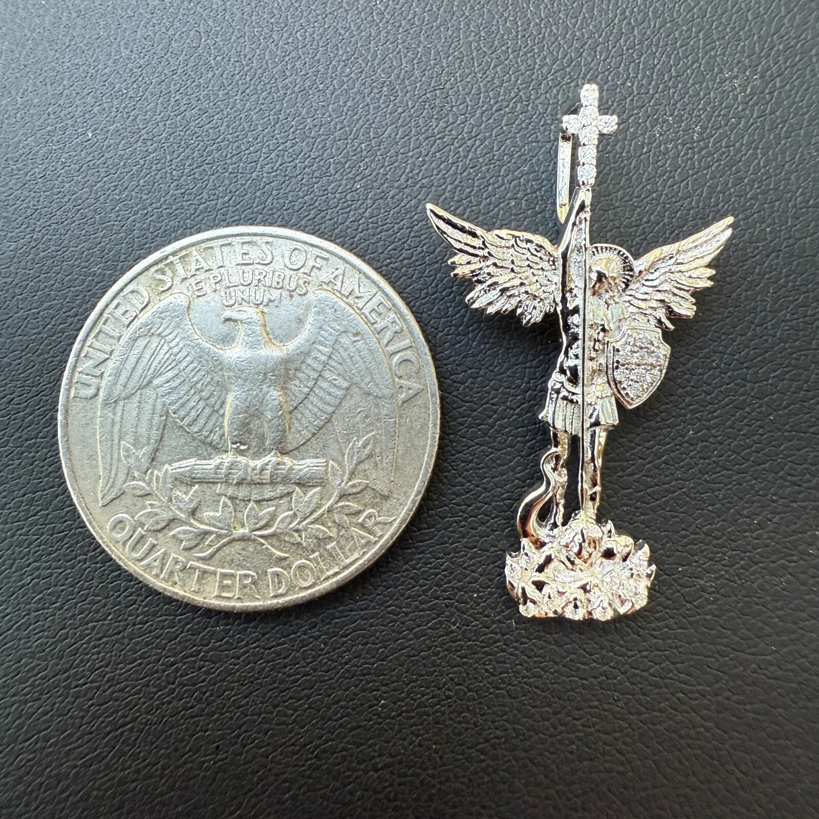 925 Sterling Silver St Michael Pendant With Moissanite - Small - Image 11