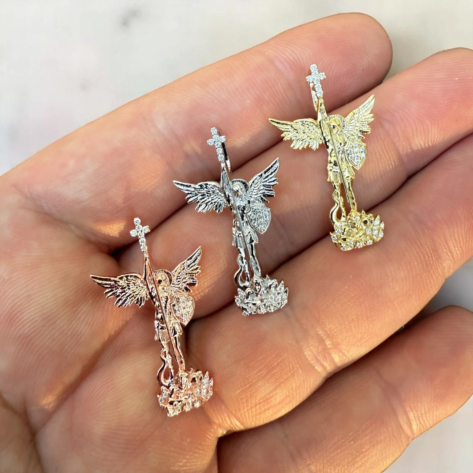925 Sterling Silver St Michael Pendant With Moissanite - Small - Image 4