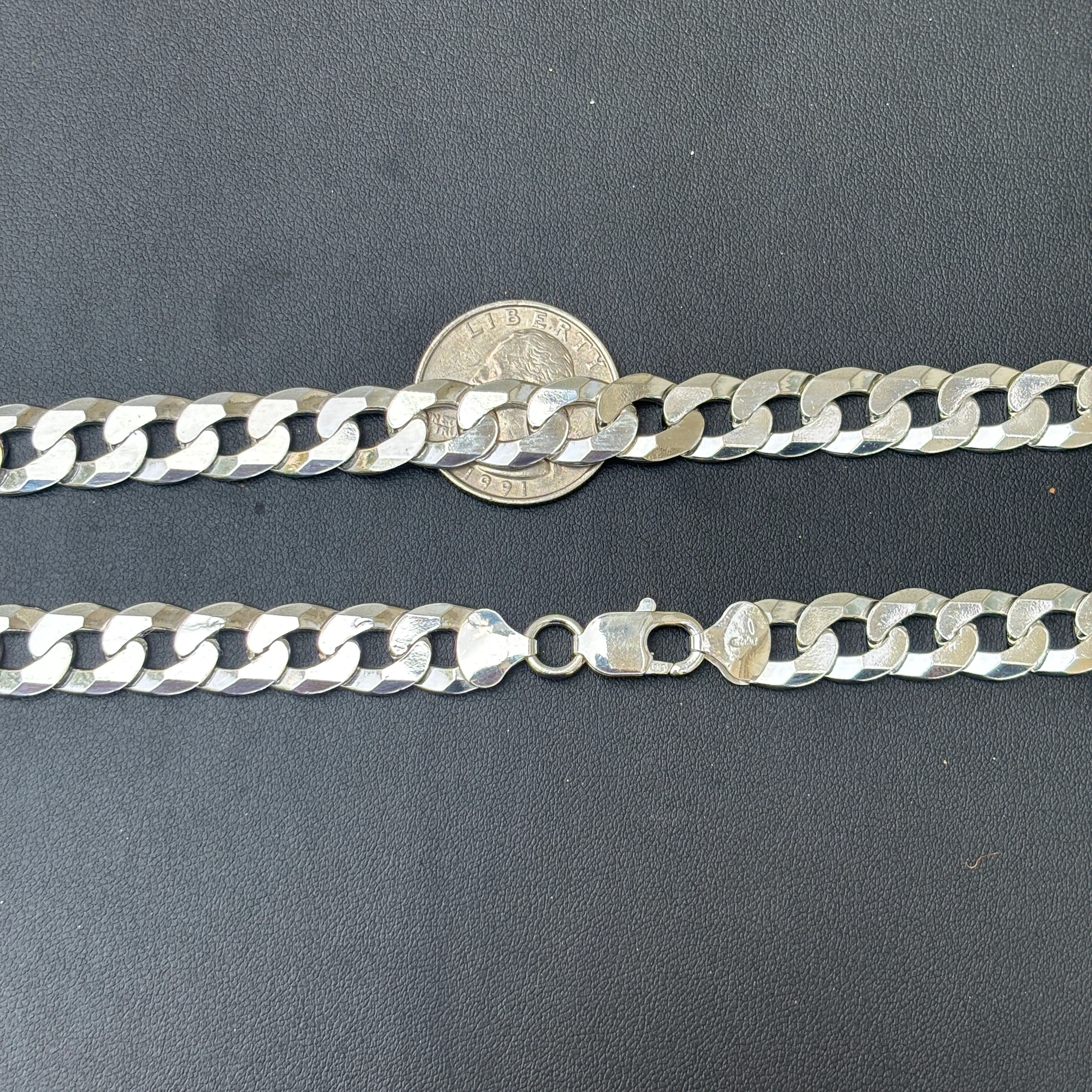 925 Sterling Silver 10.5mm Flat Curb Cuban Chain Necklace - Image 10