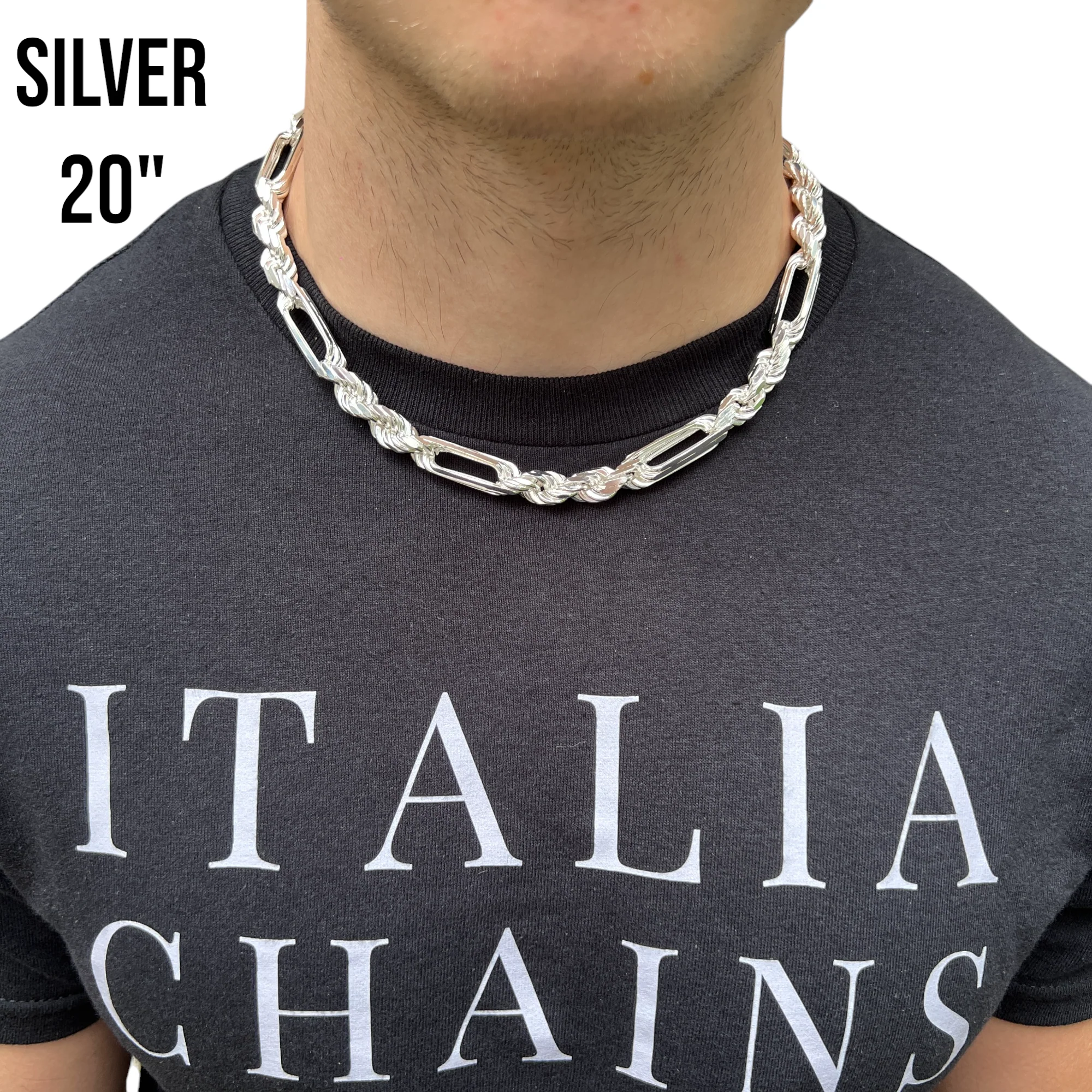 925 Sterling Silver 10mm Figarope Milano Chain Necklace - Image 10