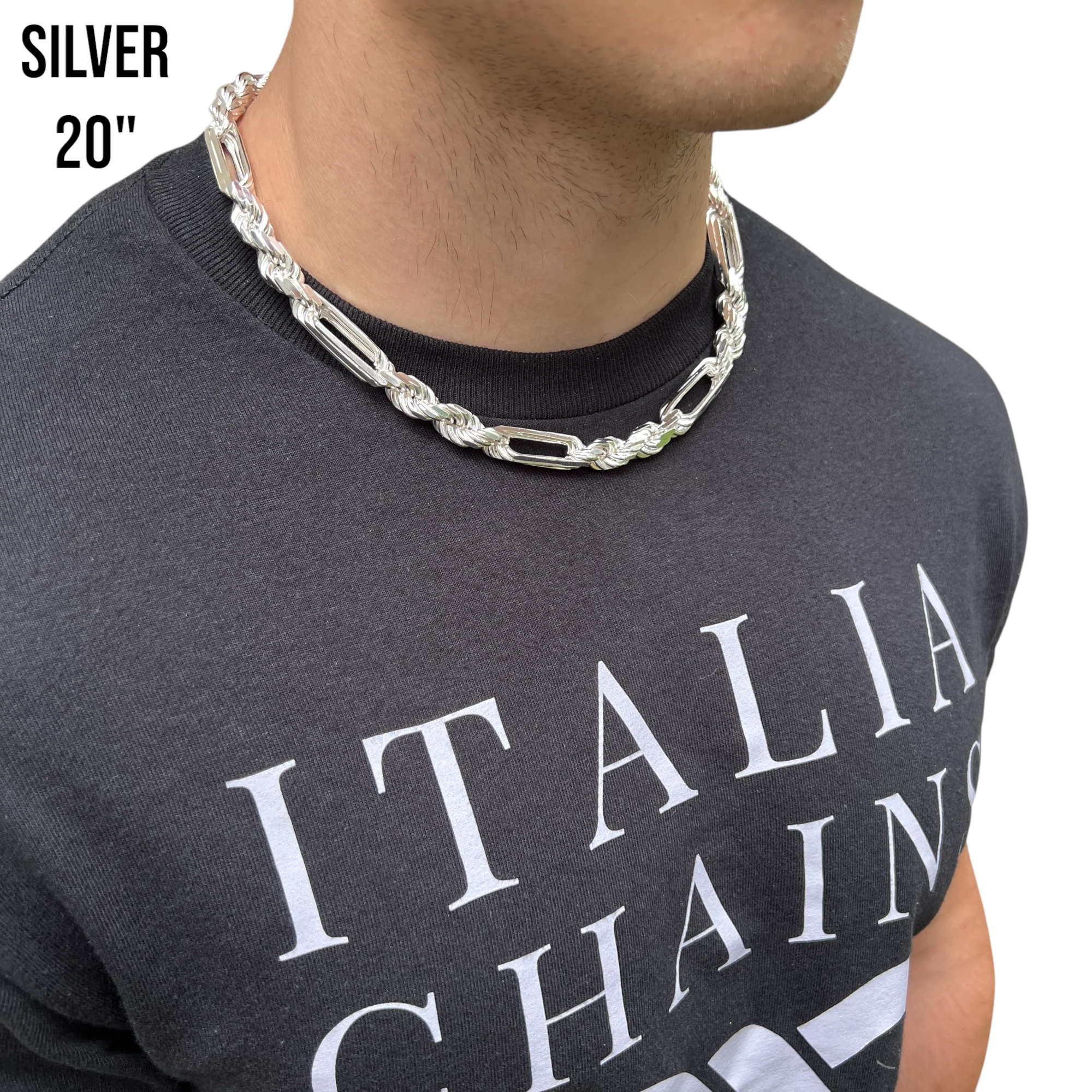 925 Sterling Silver 10mm Figarope Milano Chain Necklace - Image 11